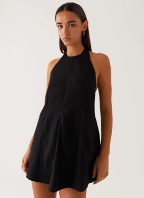 Machine-washable Avalon Halterneck Mini Dress - Black