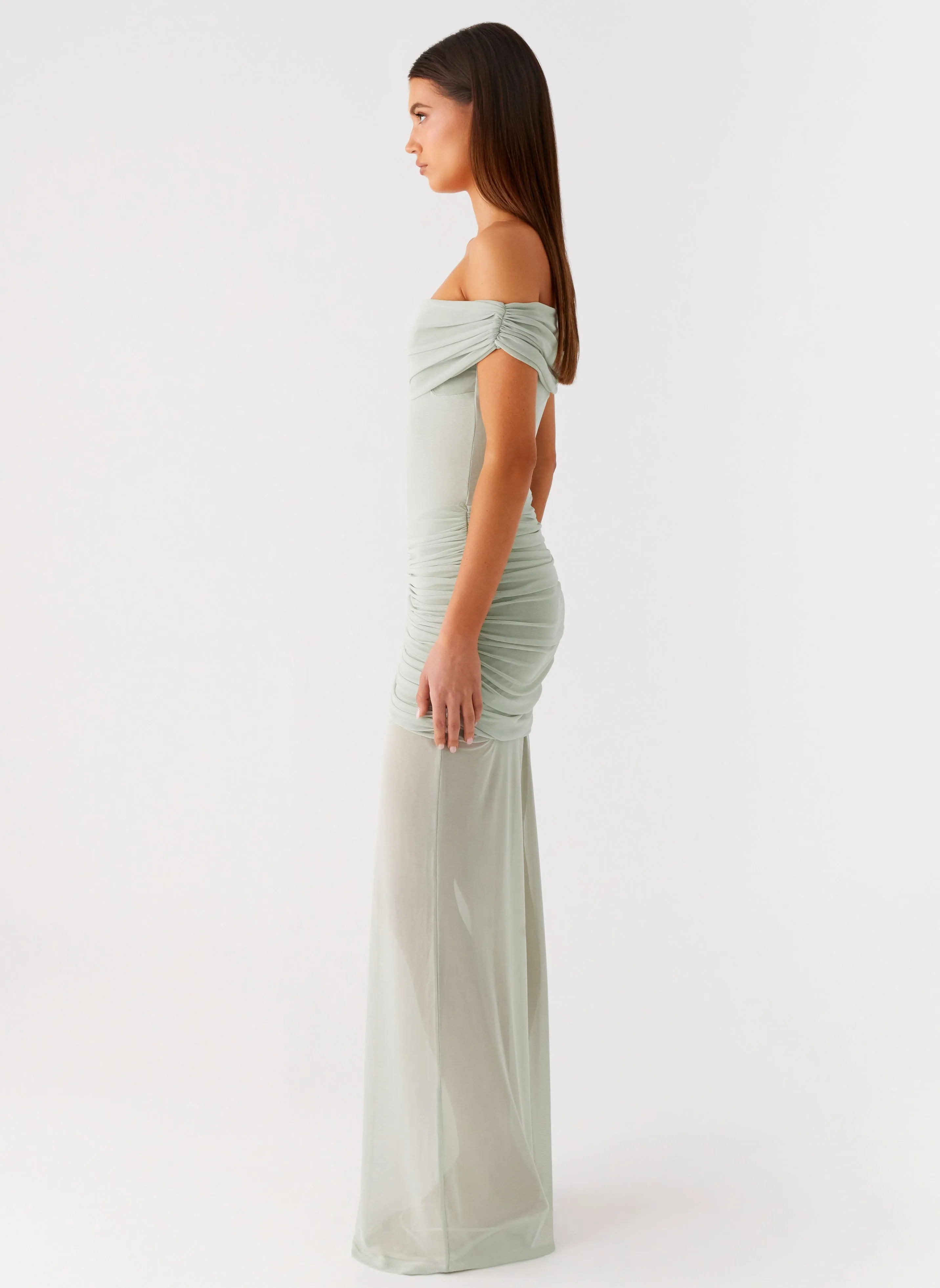 Subtle Motion Eyllin Off Shoulder Maxi Dress - Sage