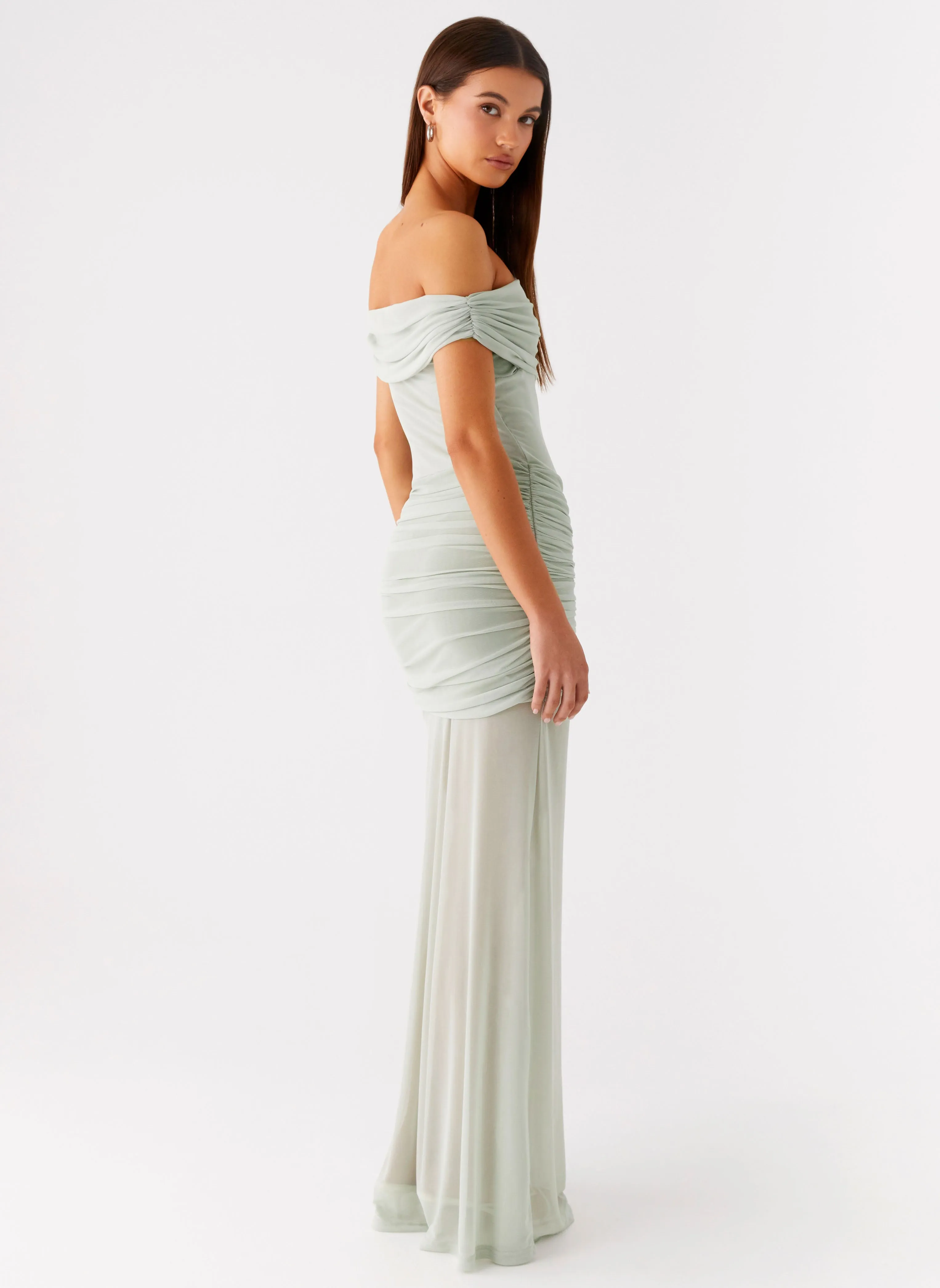 Eyllin Off Shoulder Maxi Dress - Sage Elegant Charm Airy Touch