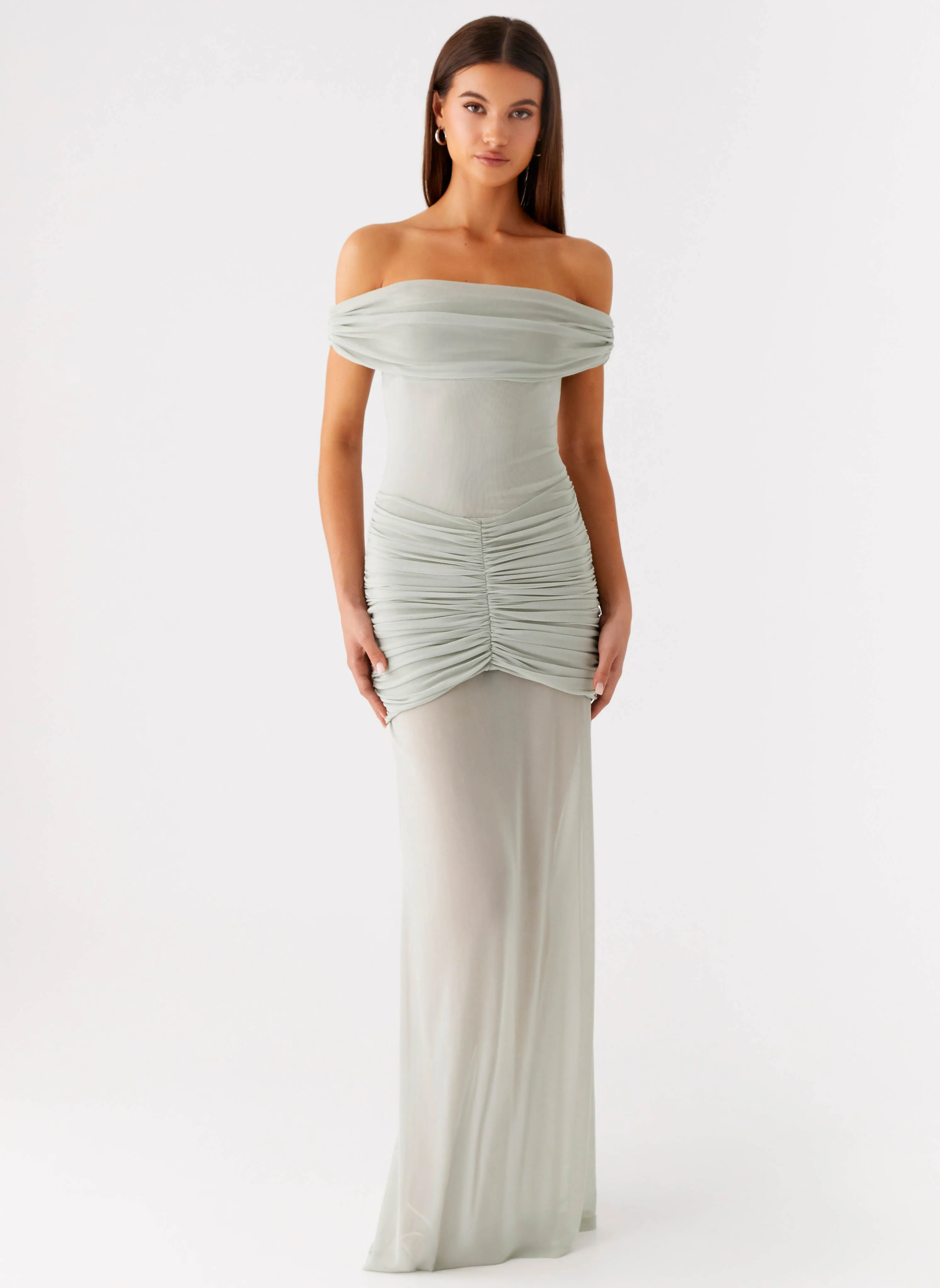 Eyllin Off Shoulder Maxi Dress - Sage Happy Scent Light Coral