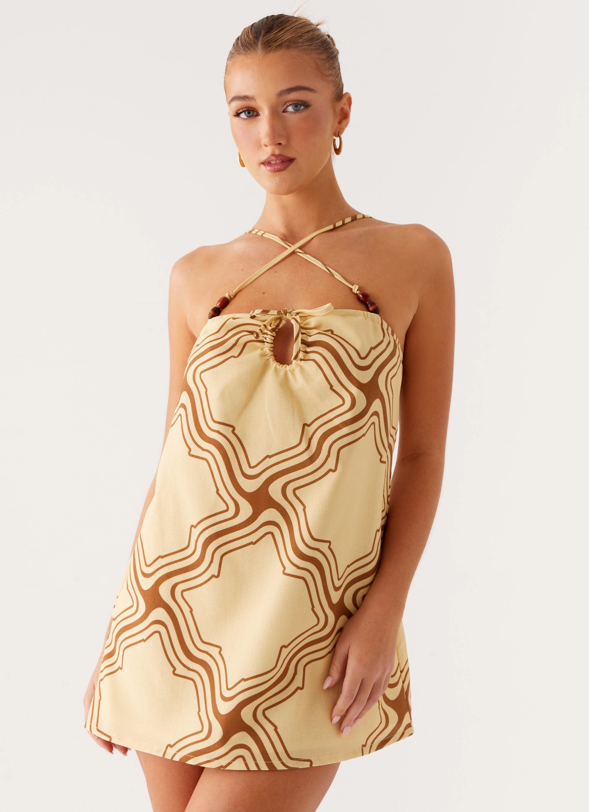 Chic Comfort Look Naomi Criss Cross Mini Dress - Tidal Wave Print