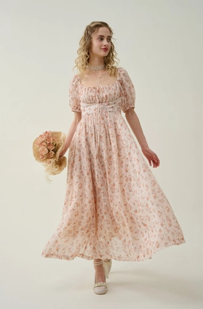 Relaxed Design elastic waistband Alice 19 | Floral linen dress