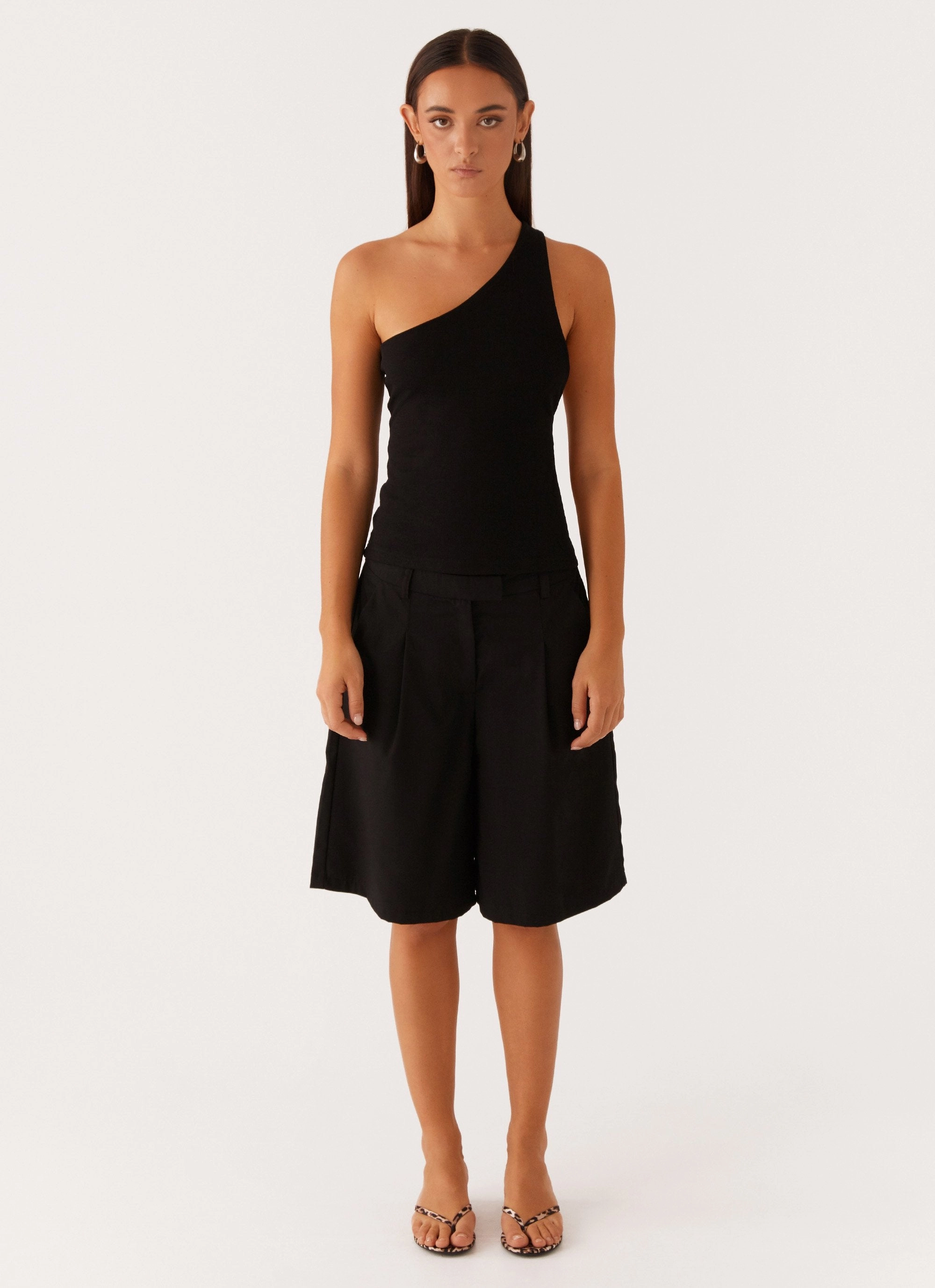 Safiya One Shoulder Top - Black RawHemDetail