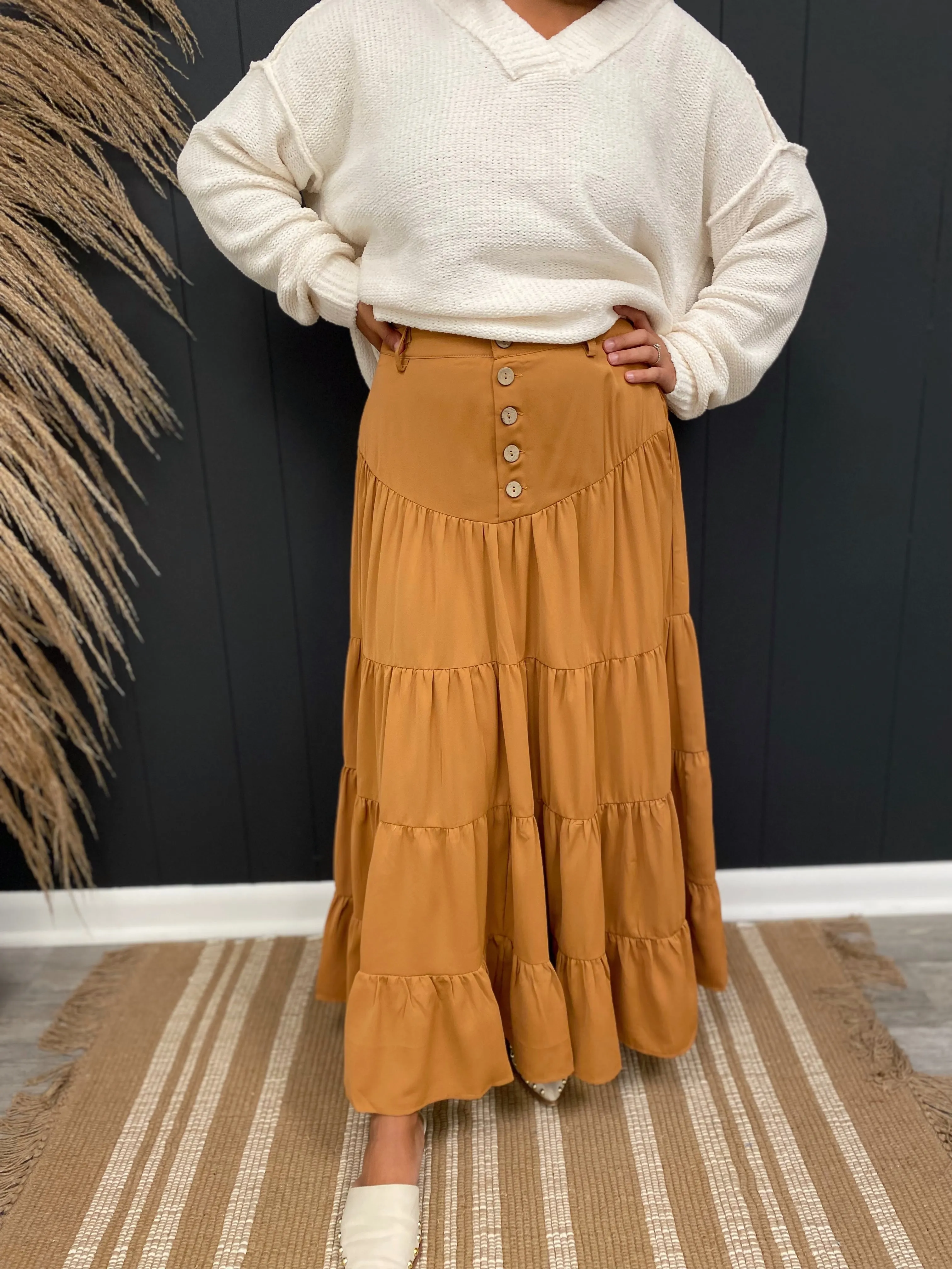 Faith Button Down Waist Maxi Skirt-Clay