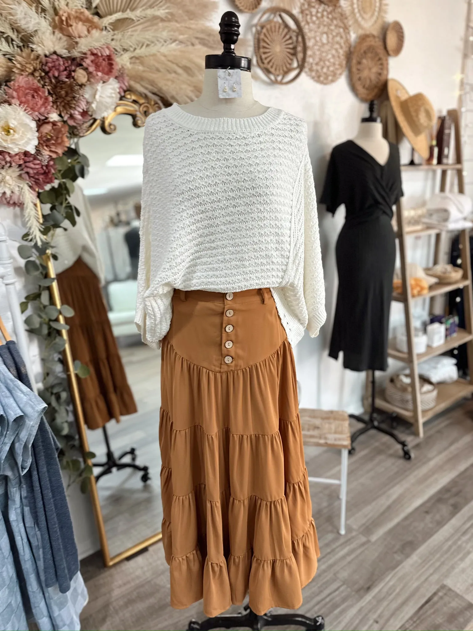 Faith Button Down Waist Maxi Skirt-Clay