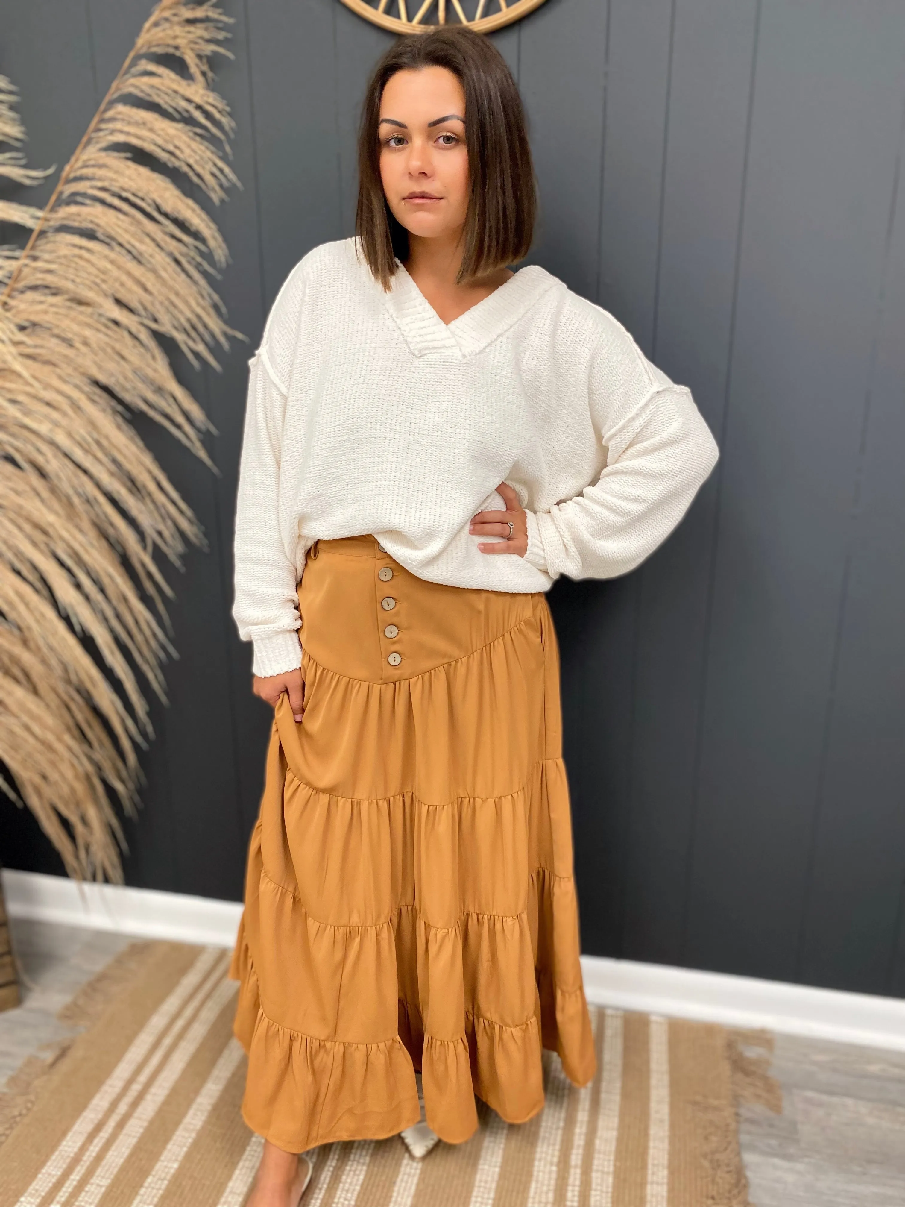 Faith Button Down Waist Maxi Skirt-Clay