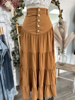 Faith Button Down Waist Maxi Skirt-Clay