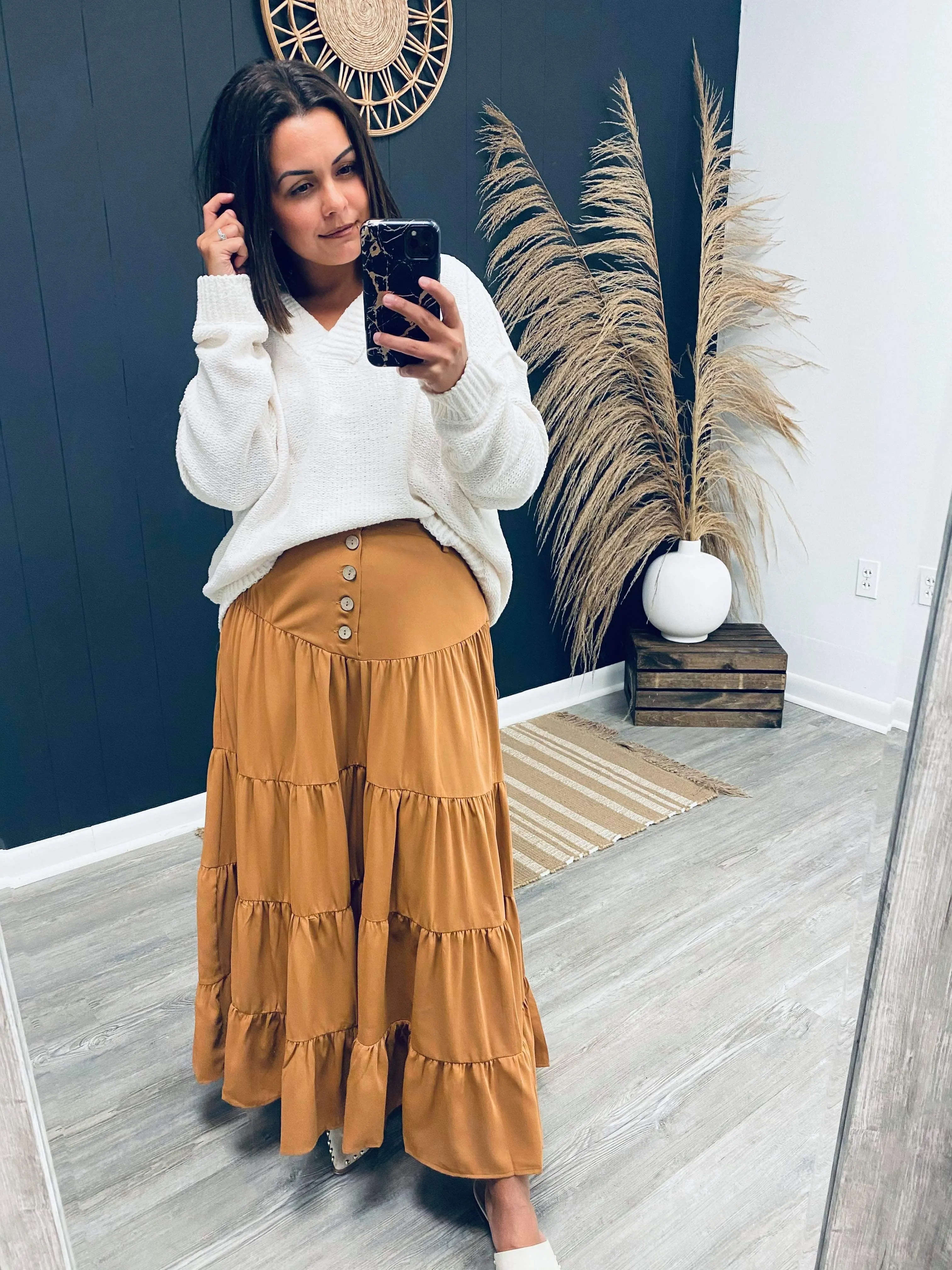 Faith Button Down Waist Maxi Skirt-Clay