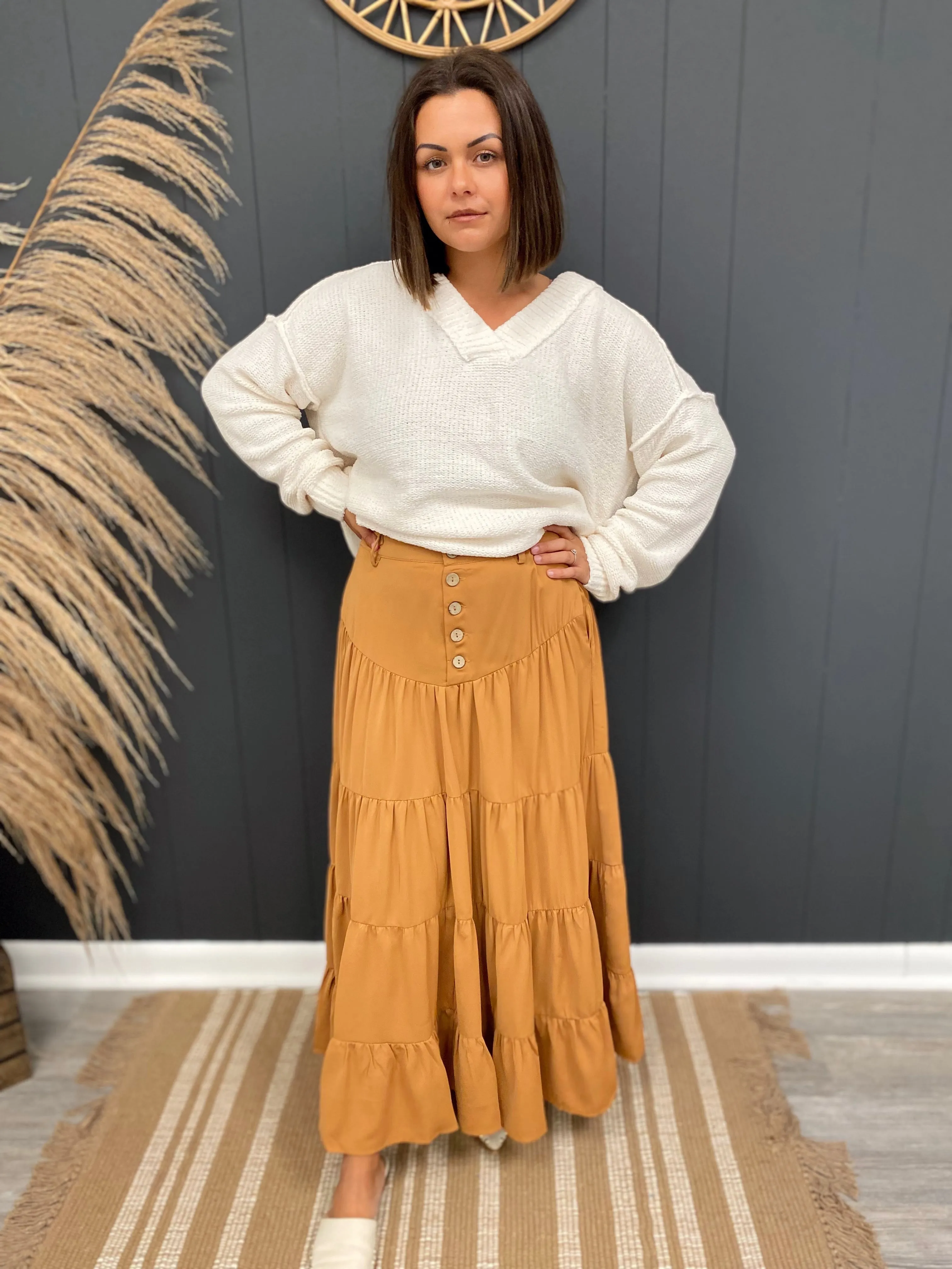 Faith Button Down Waist Maxi Skirt-Clay