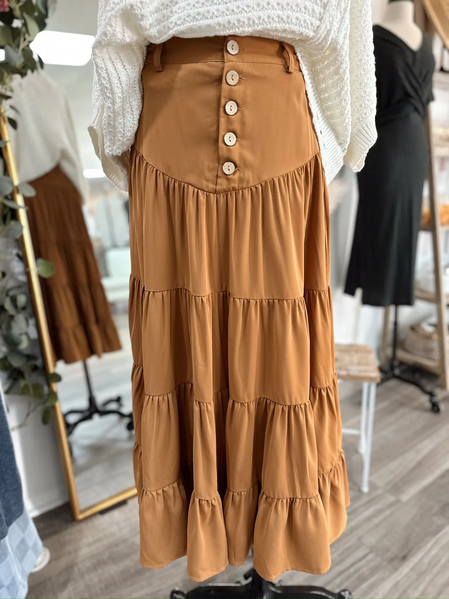 Faith Button Down Waist Maxi Skirt-Clay