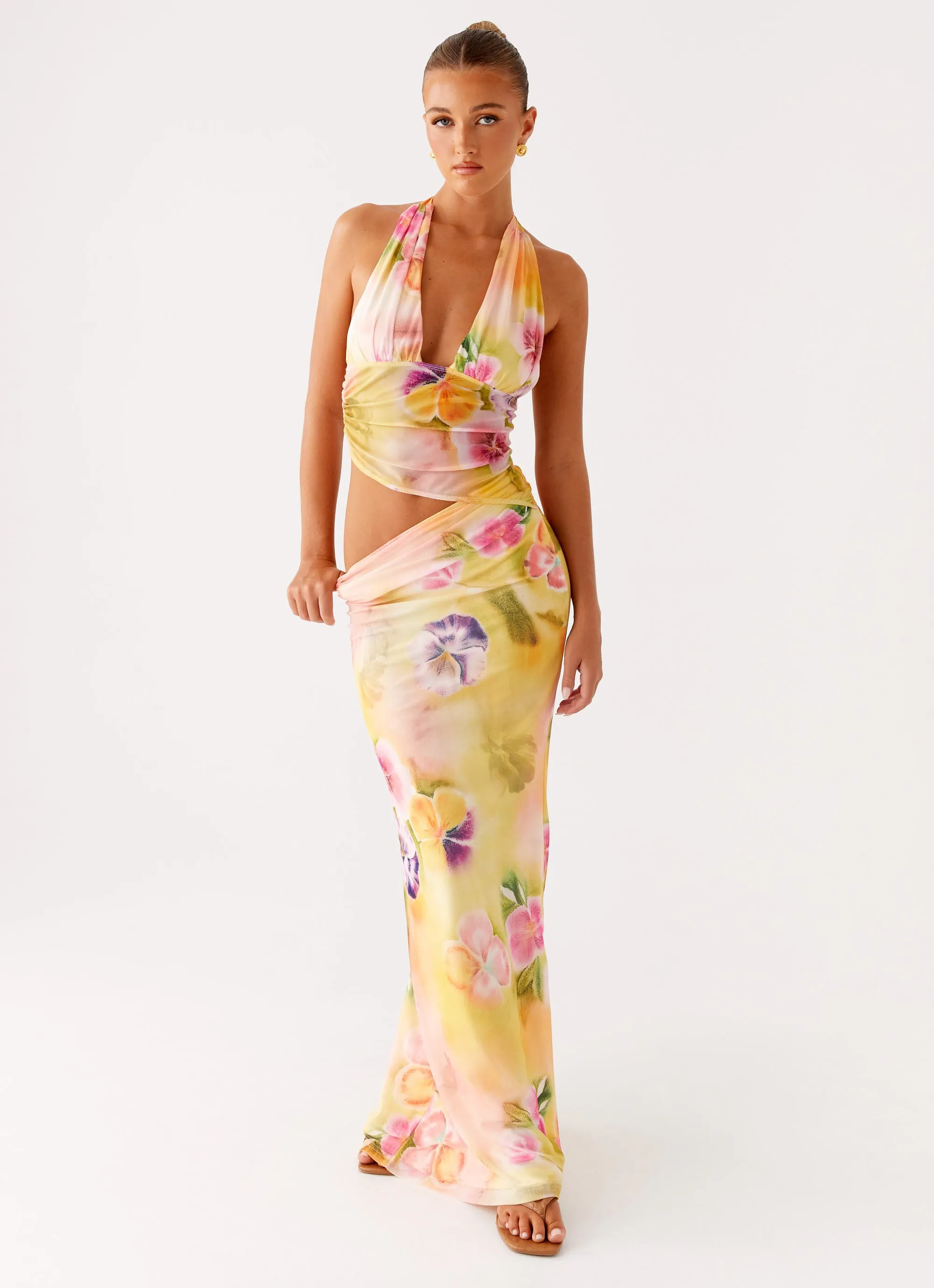 Main Act Halter Maxi Dress - Sunburst Floral BreathableFabric