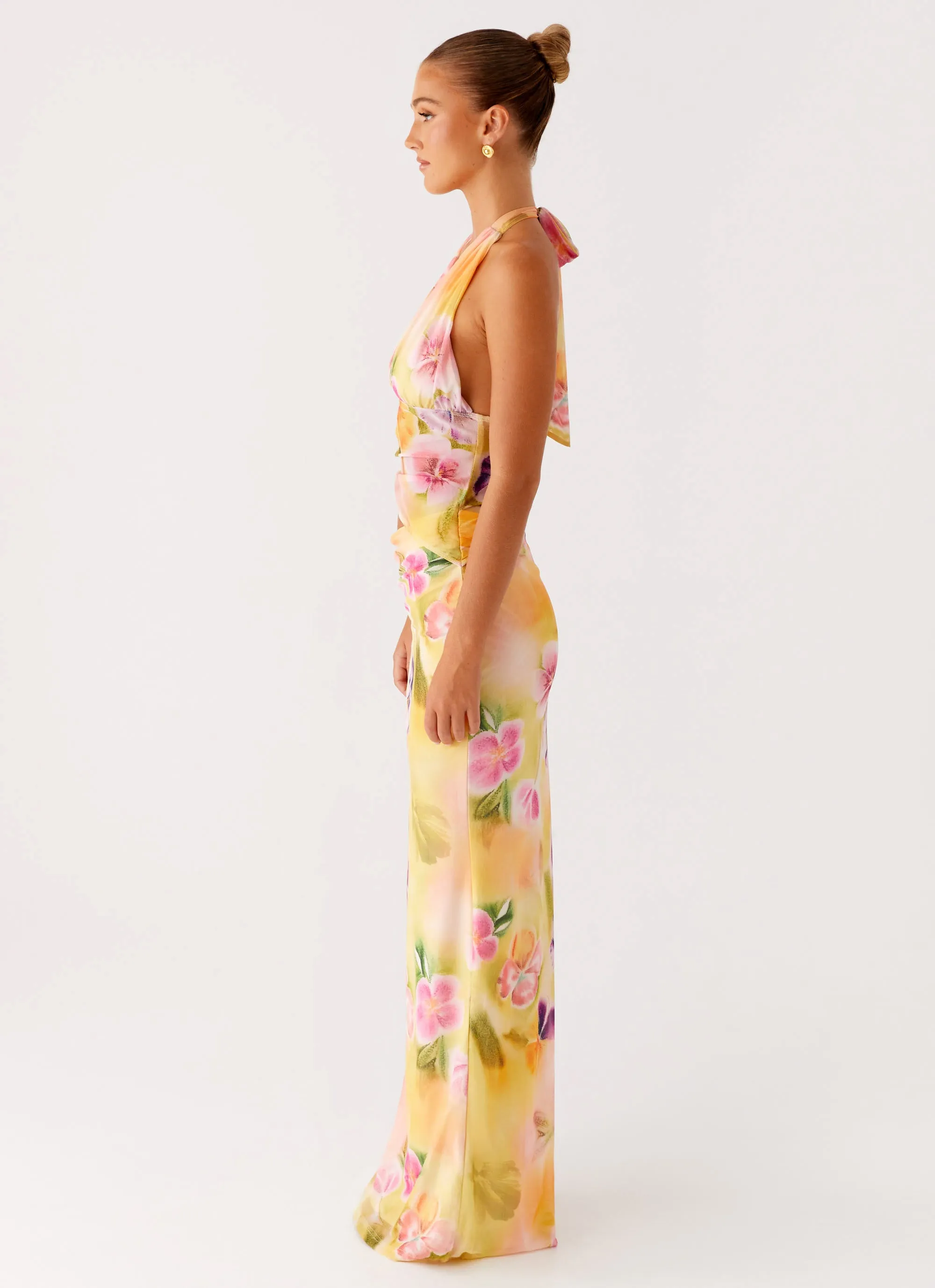 Main Act Halter Maxi Dress - Sunburst Floral Modern Texture