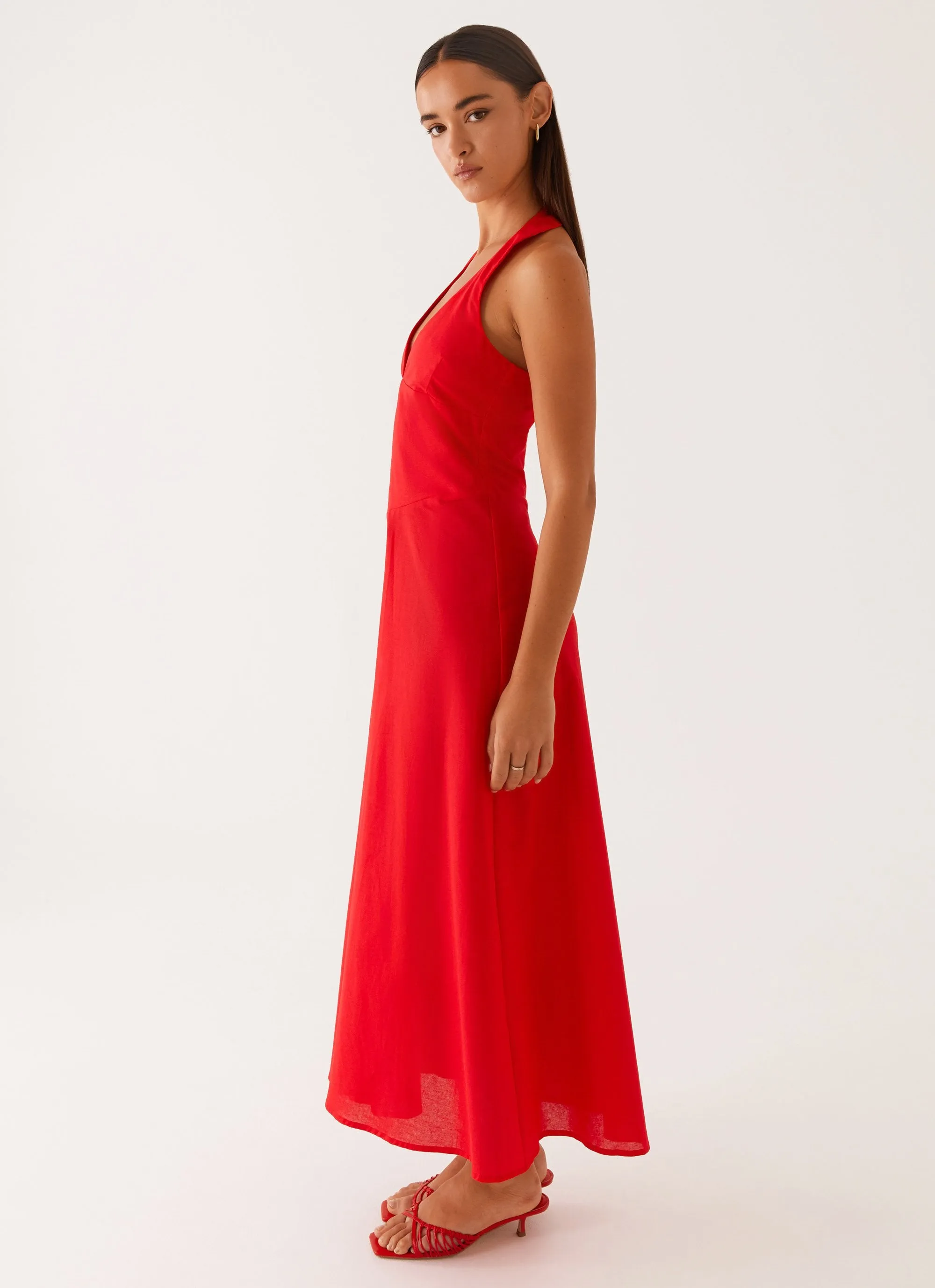 Spring-Season Relaxed Finish Falling For You Midi Dress - Red
