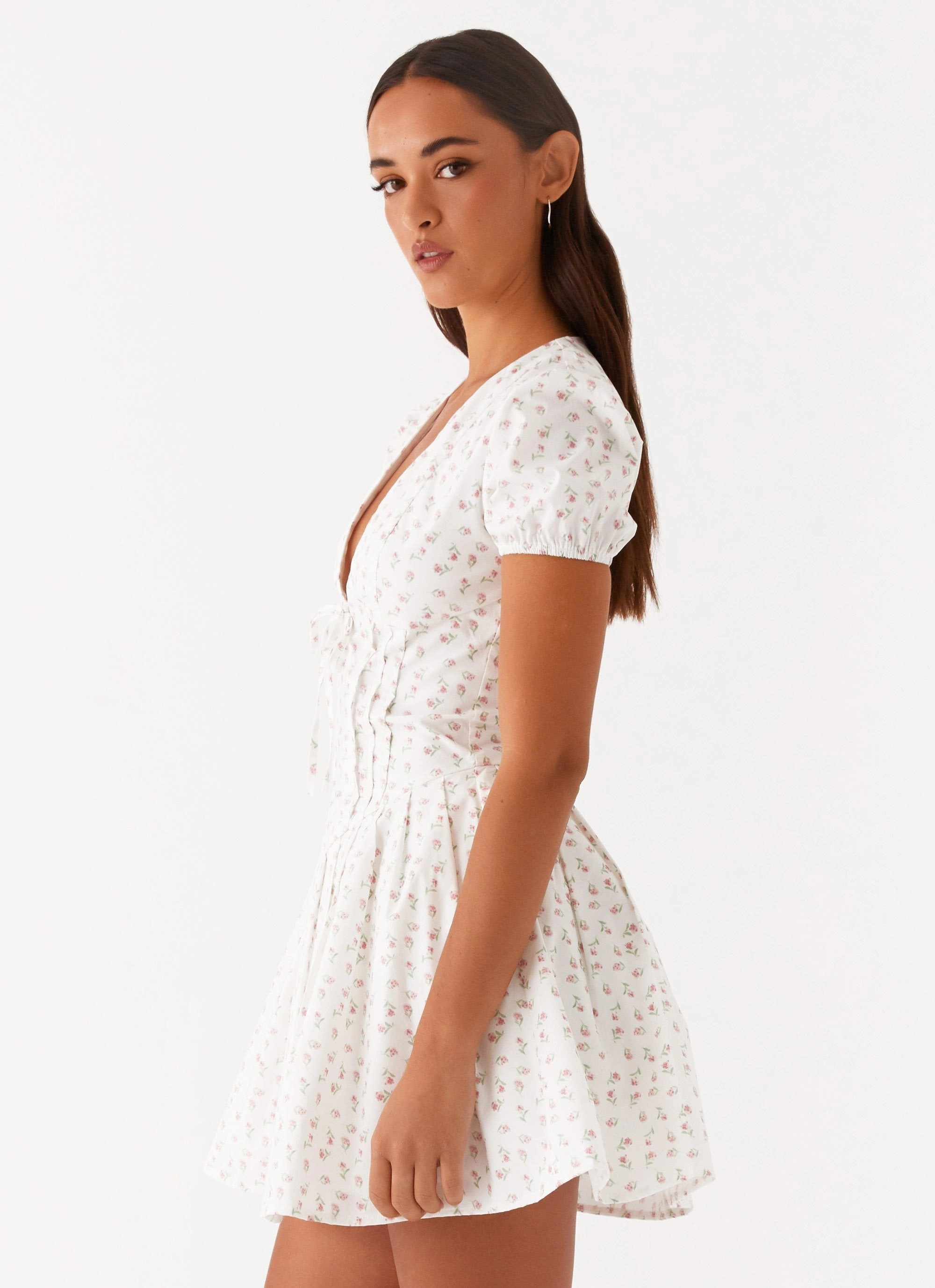 Falling Water Mini Dress - White Floral Urban Chic