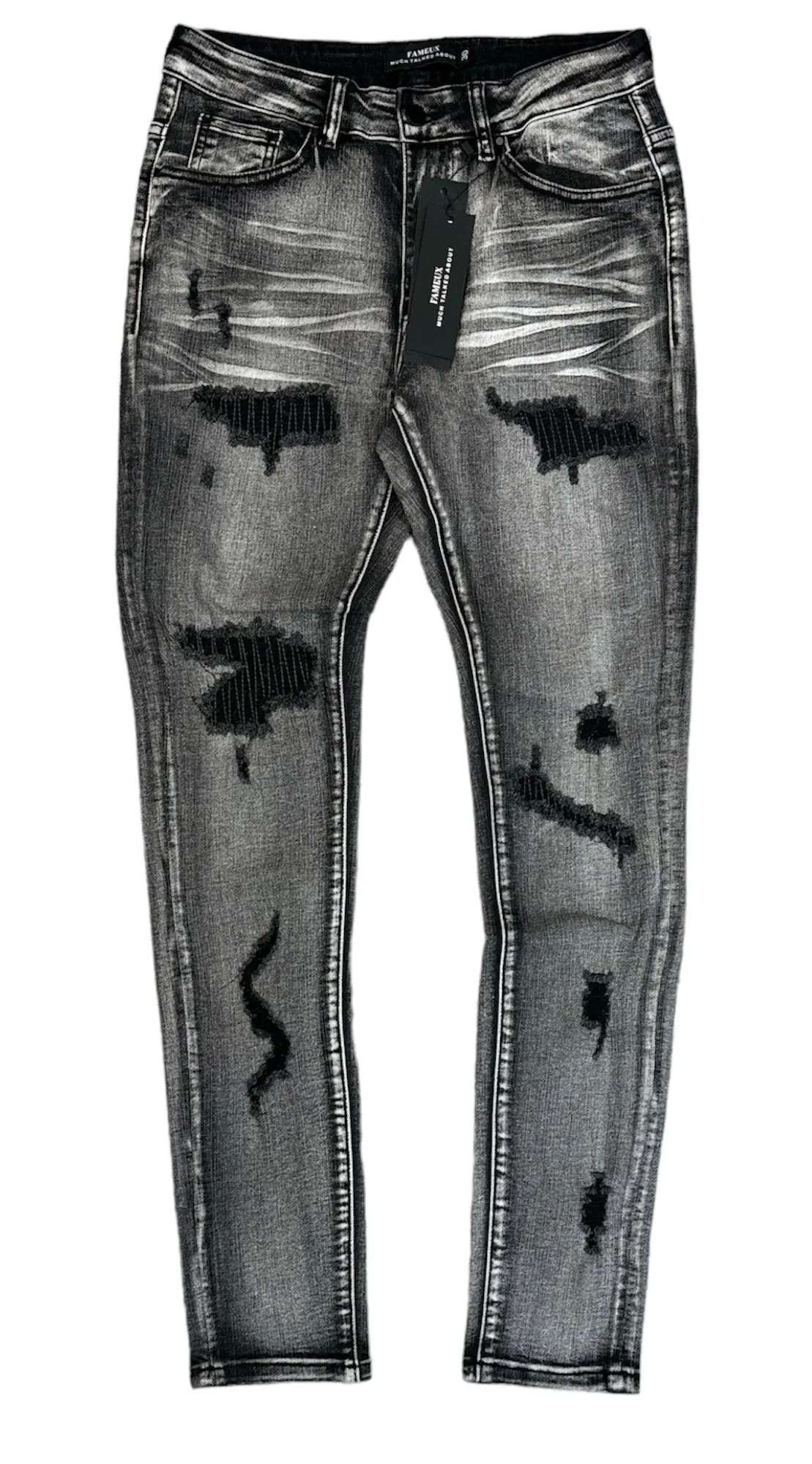 Fameux Ripped & Repaired Jeans (Smoke Grey)