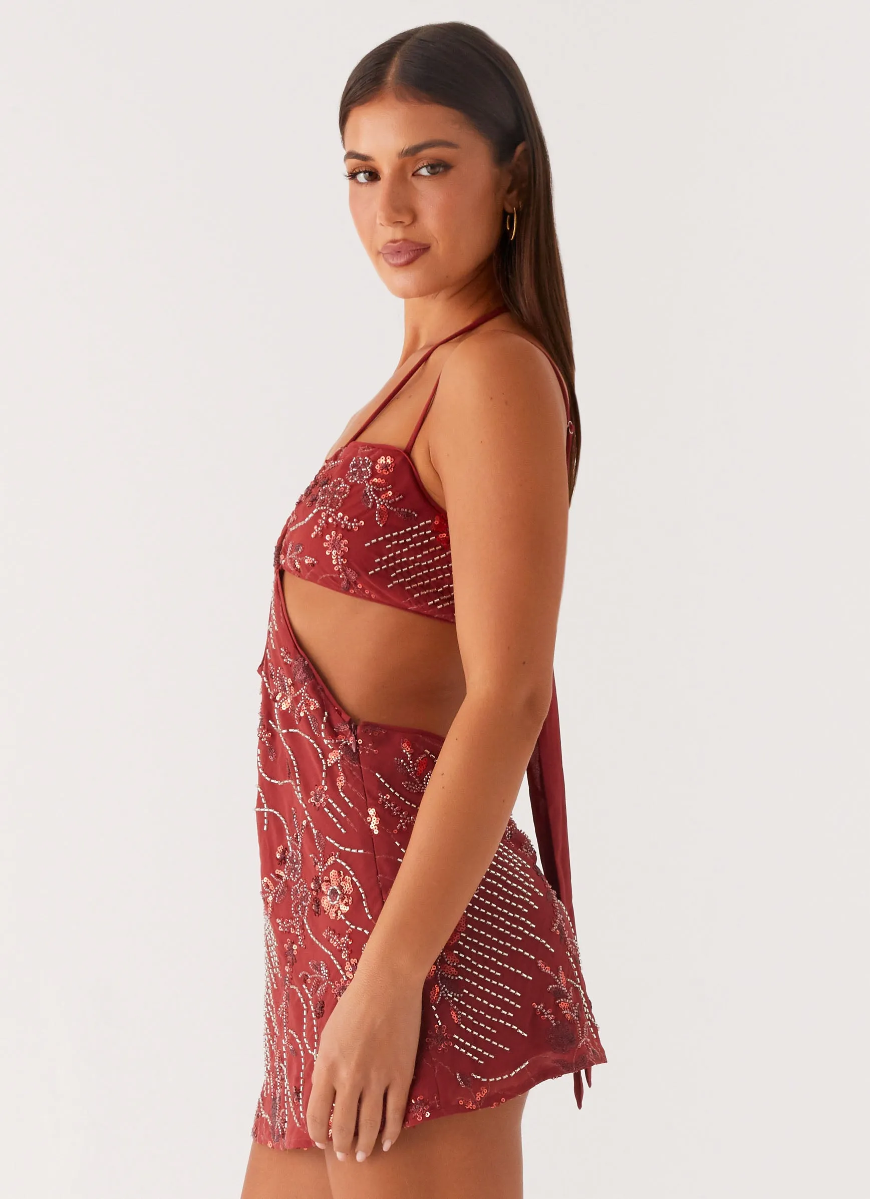 Sahara Nights Beaded Mini Dress - Rust Kind Light
