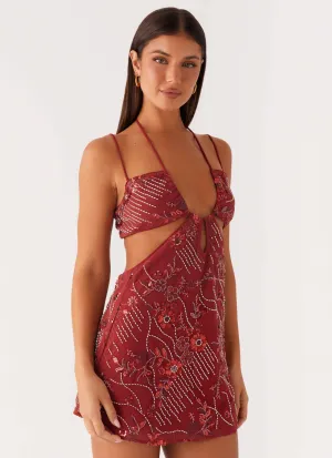 Sahara Nights Beaded Mini Dress - Rust Eye Appeal