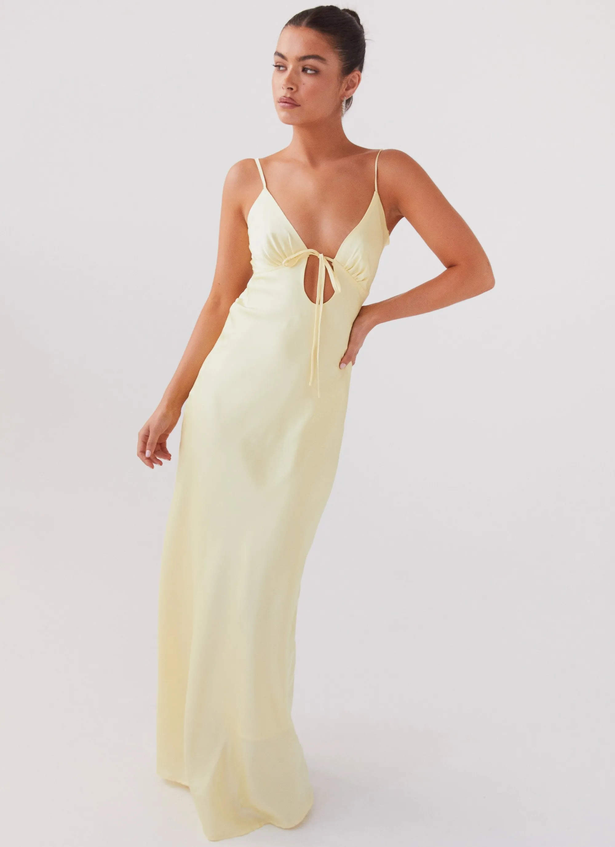 SeamlessConstruction Perfect Cut Flora Satin Maxi Dress - Lemon