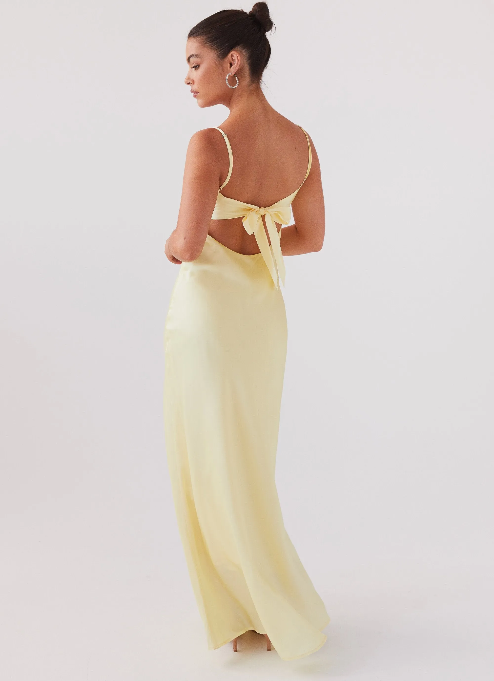 Flora Satin Maxi Dress - Lemon Matte Fabric Move Free