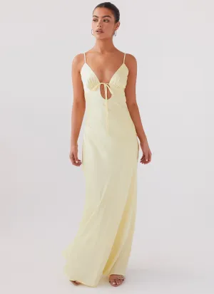 Flora Satin Maxi Dress - Lemon ContrastStitching