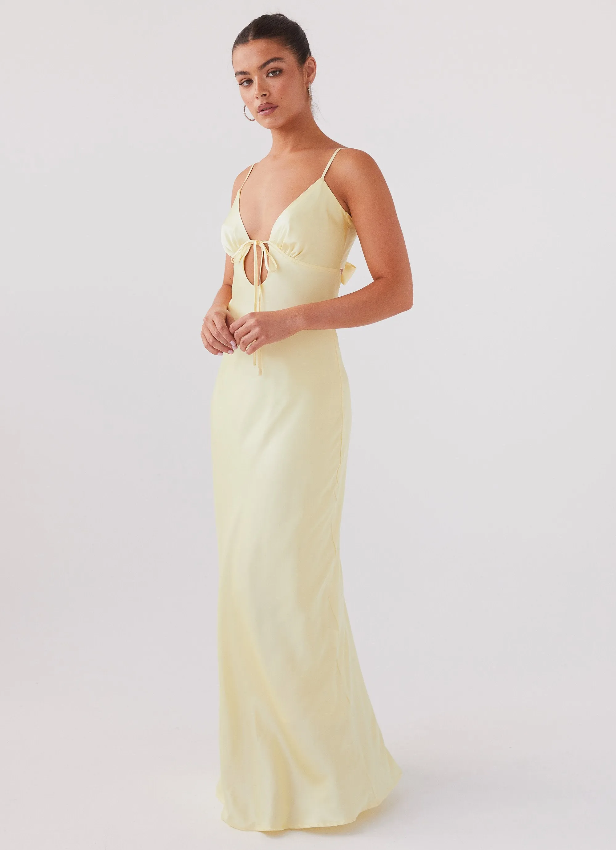 Flora Satin Maxi Dress - Lemon Modern Finish