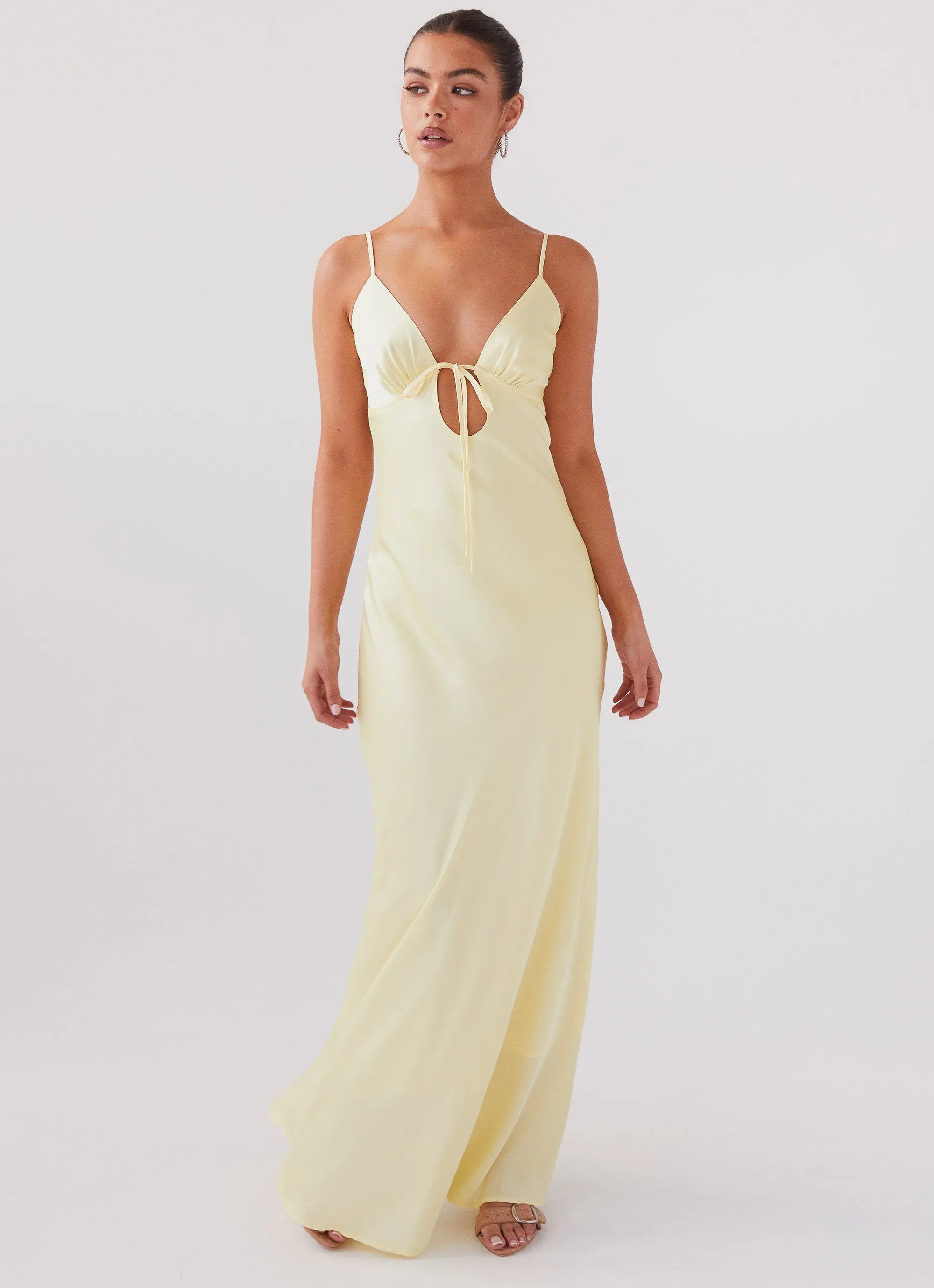 Flora Satin Maxi Dress - Lemon ContrastStitching