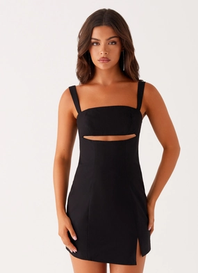 Shea Cut Out Mini Dress - Black Quilted-Lining