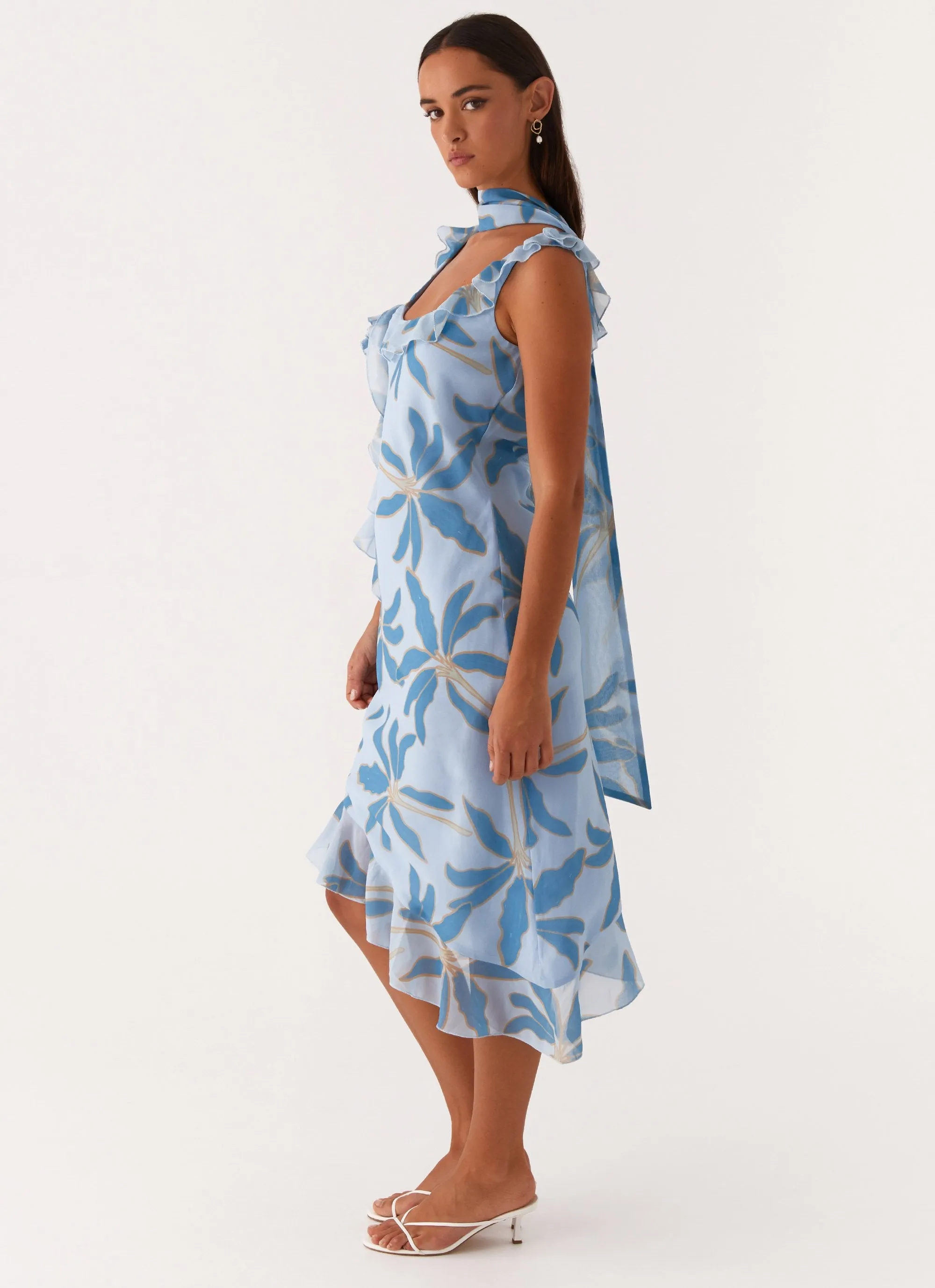 Unlined Look Texture Style Fariday Midi Dress - Opulent Blue