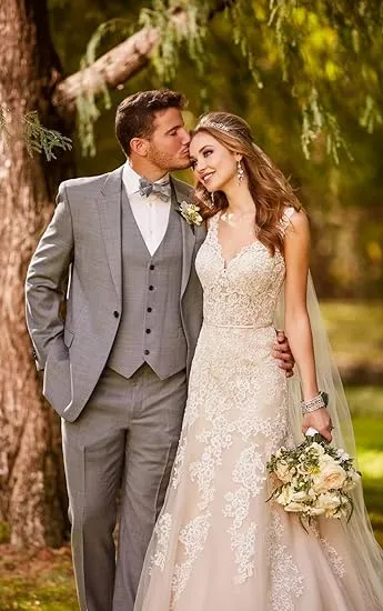Fashion 3 Pieces Mens Suit Flat Notch Lapel Tuxedos For Wedding (Blazer vest Pants)