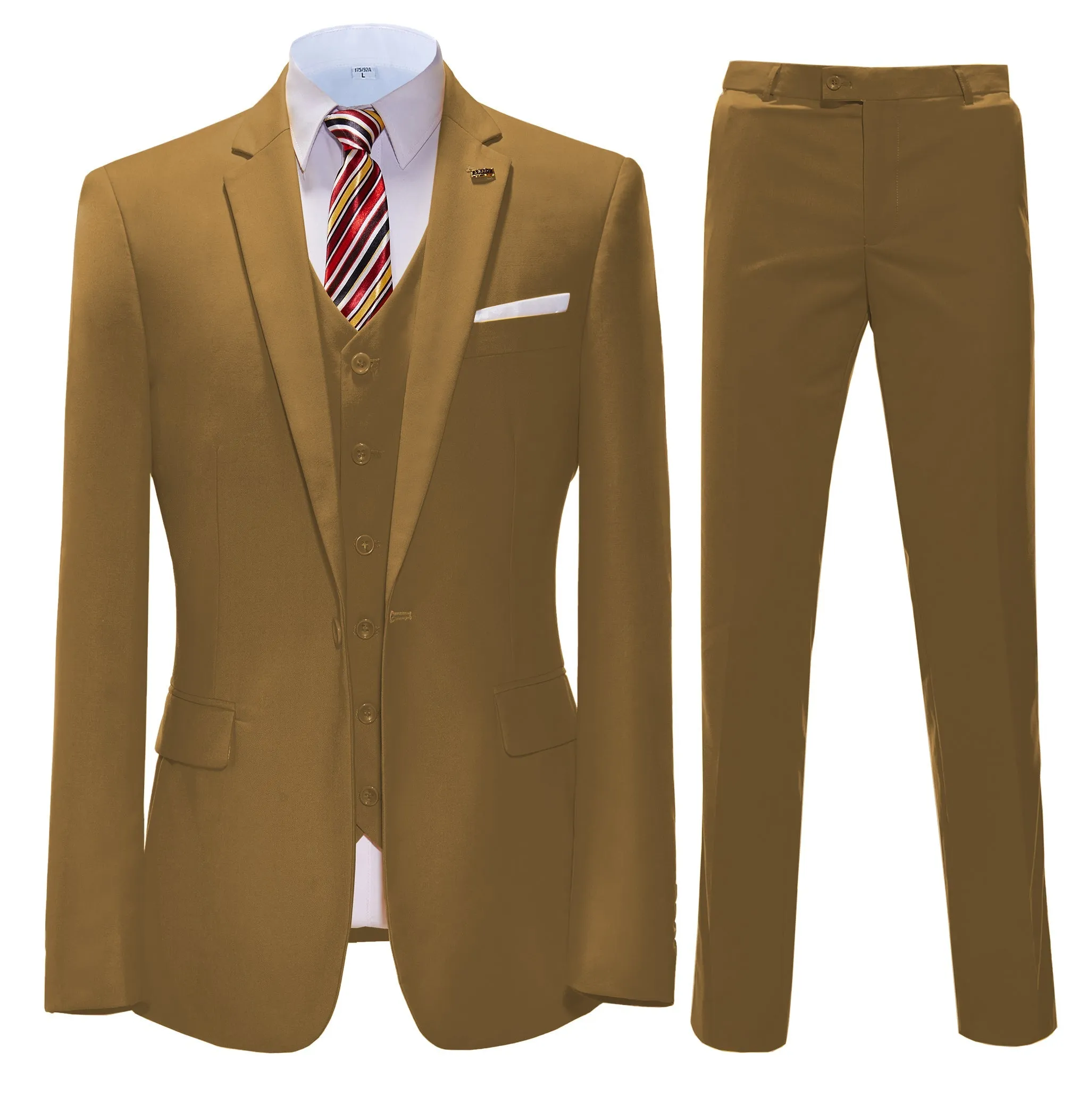 Fashion 3 Pieces Mens Suit Flat Notch Lapel Tuxedos For Wedding (Blazer vest Pants)