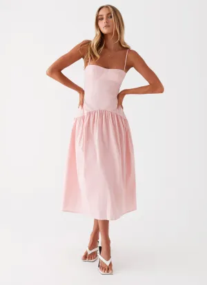 Yvette Corset Midi Dress - Pink Silk Shine