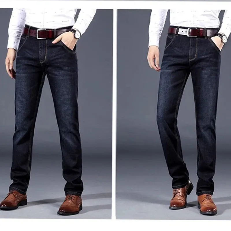 Fashion autumn/Winter jeans men's loose straight middle-aged casual high-waisted pants