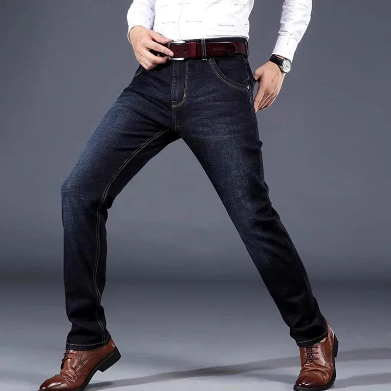 Fashion autumn/Winter jeans men's loose straight middle-aged casual high-waisted pants