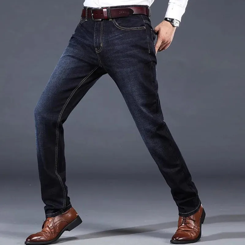 Fashion autumn/Winter jeans men's loose straight middle-aged casual high-waisted pants