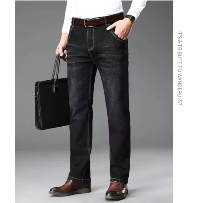Fashion autumn/Winter jeans men's loose straight middle-aged casual high-waisted pants