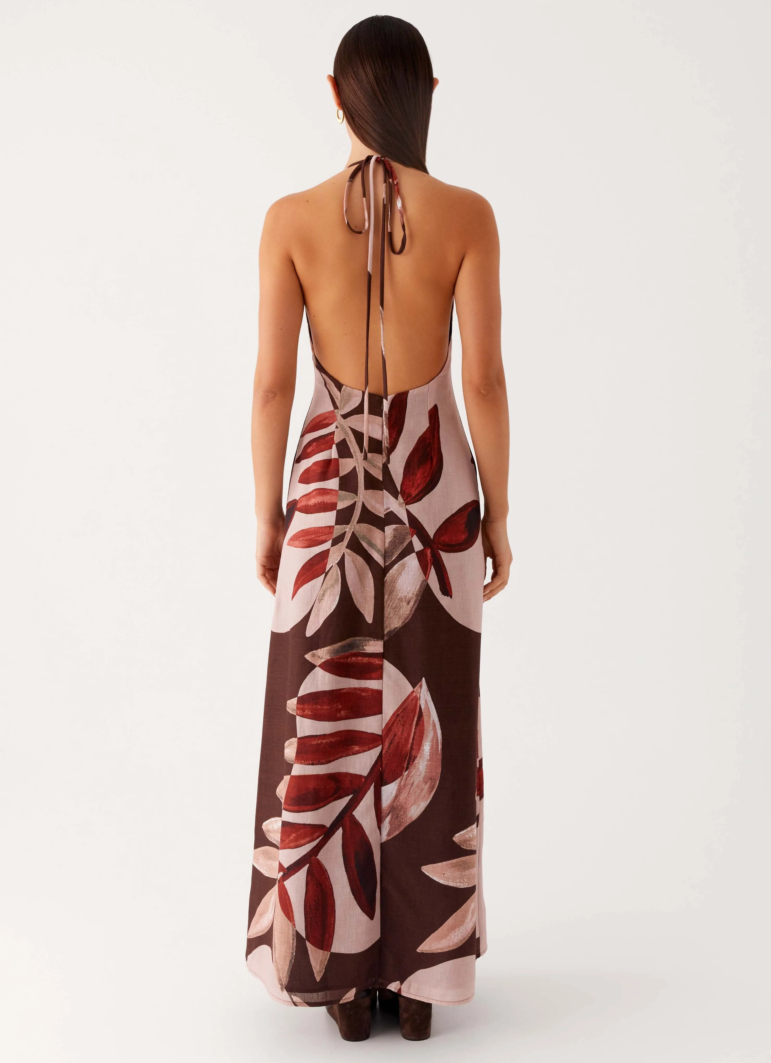 Autumn Linen Maxi Dress - Cinnamon Palm Luxe style Bow-Detail