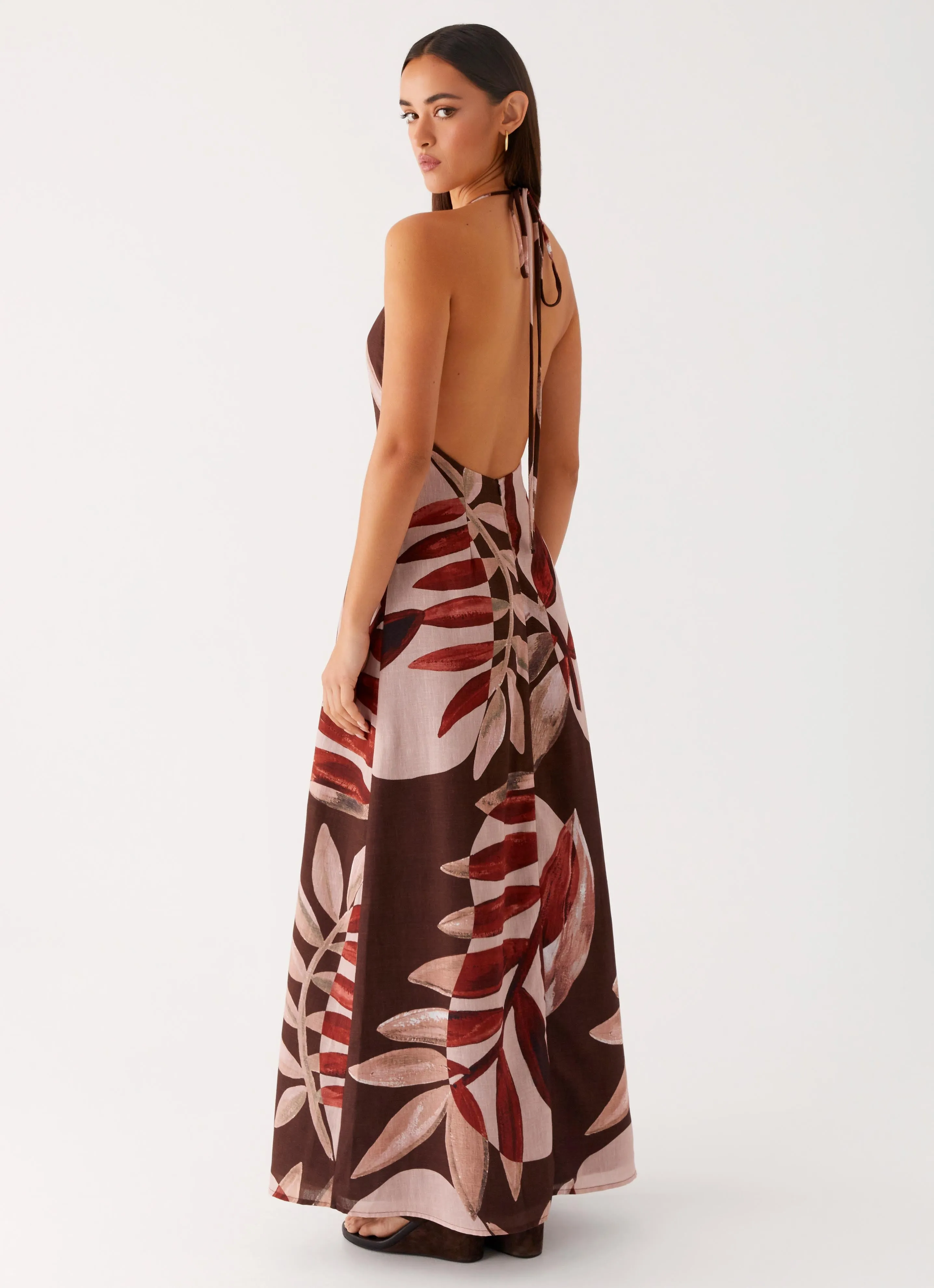 Go To Wear Versatile sundress Autumn Linen Maxi Dress - Cinnamon Palm