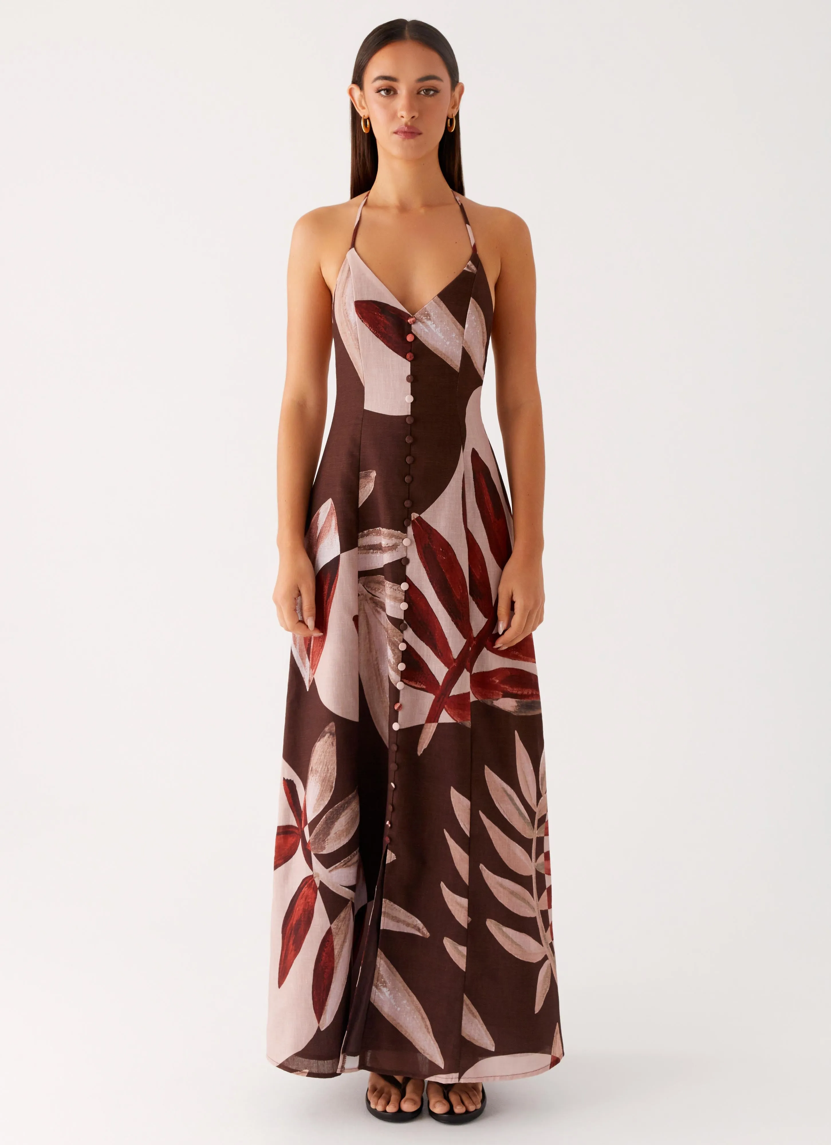 Autumn Linen Maxi Dress - Cinnamon Palm Red-Carpet