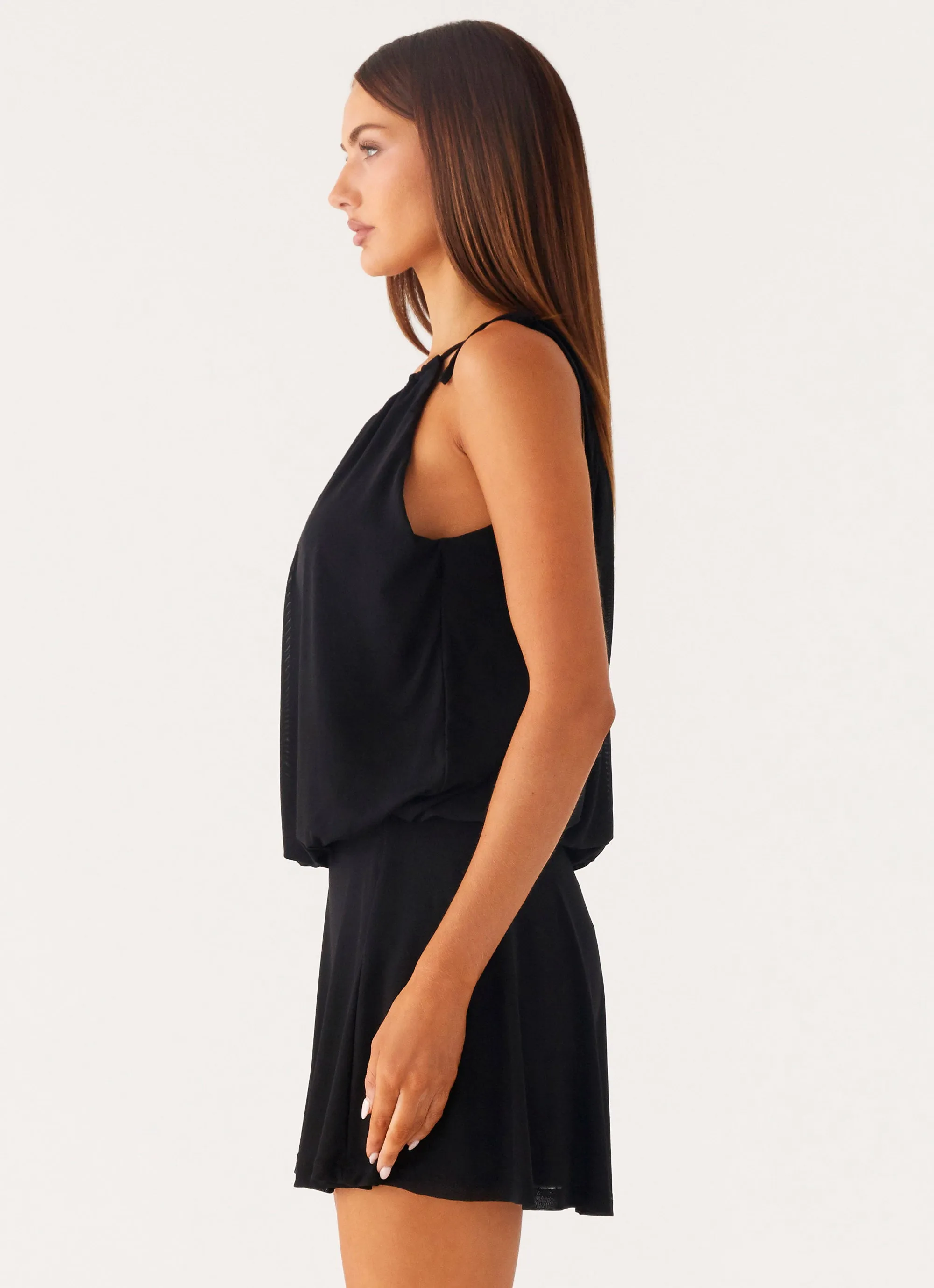 Makes Sense Mini Dress - Black LayeredHemline Fashion Fit