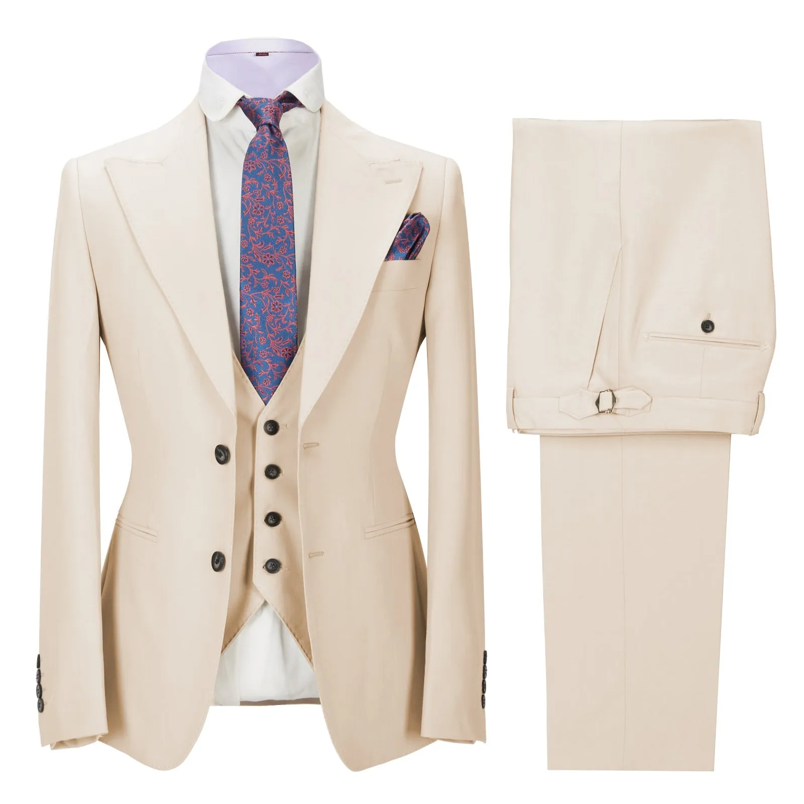 Fashion Men's 3 Pieces Mens Suit Peak Lapel Solid Tuxedos (Blazer vest Pants)