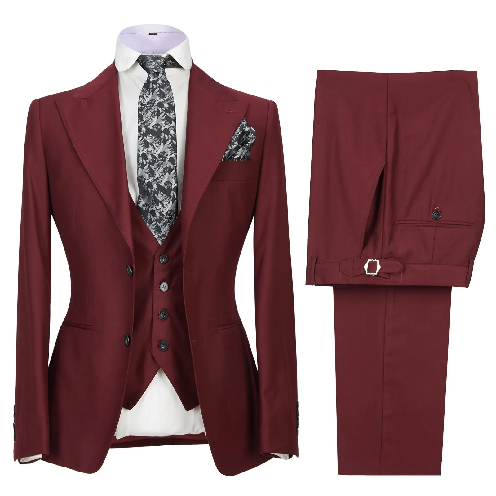 Fashion Men's 3 Pieces Mens Suit Peak Lapel Solid Tuxedos (Blazer vest Pants)