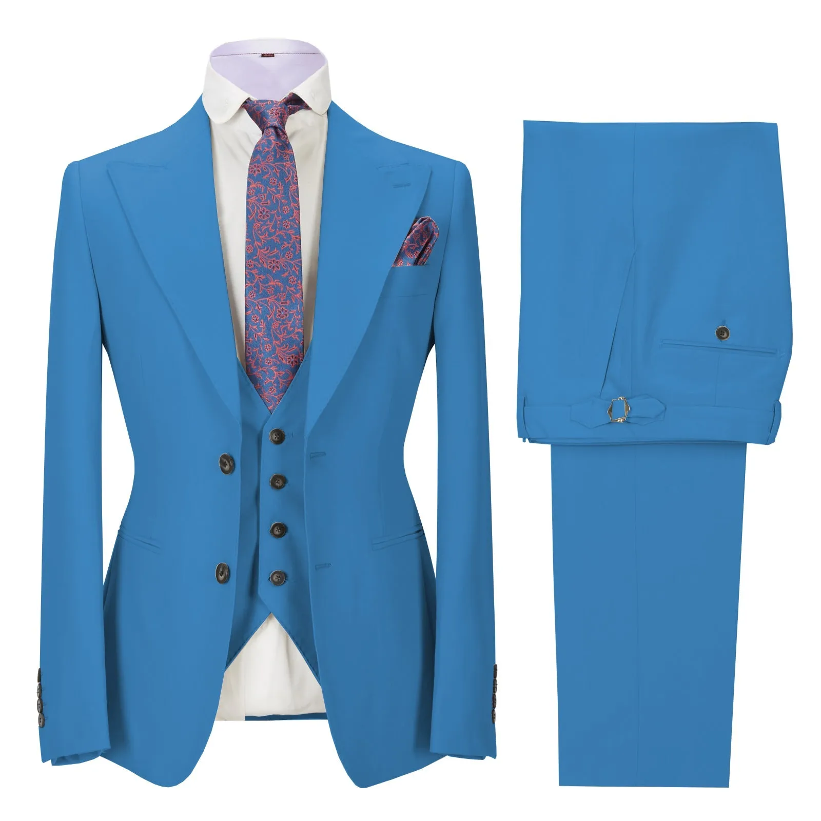 Fashion Men's 3 Pieces Mens Suit Peak Lapel Solid Tuxedos (Blazer vest Pants)