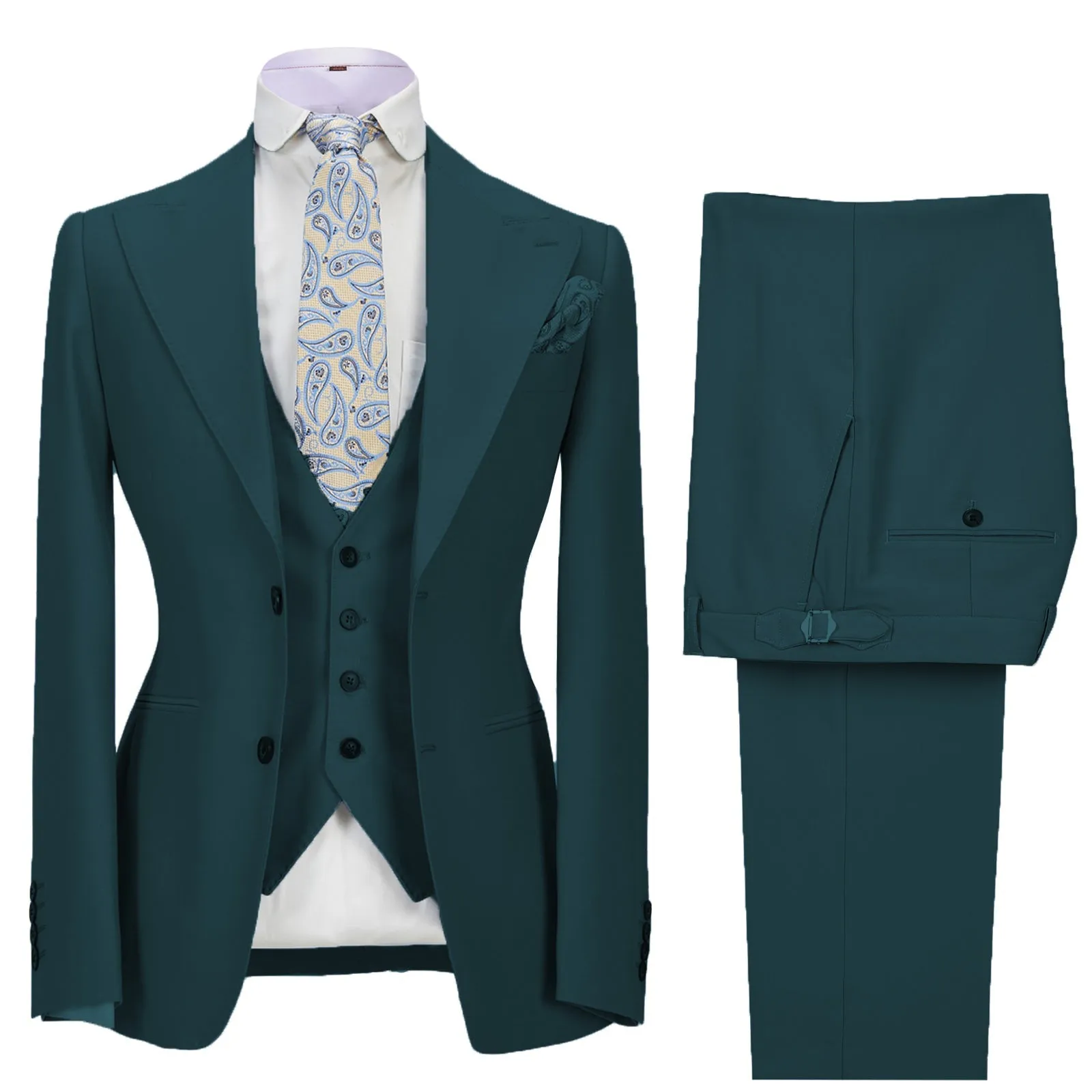 Fashion Men's 3 Pieces Mens Suit Peak Lapel Solid Tuxedos (Blazer vest Pants)