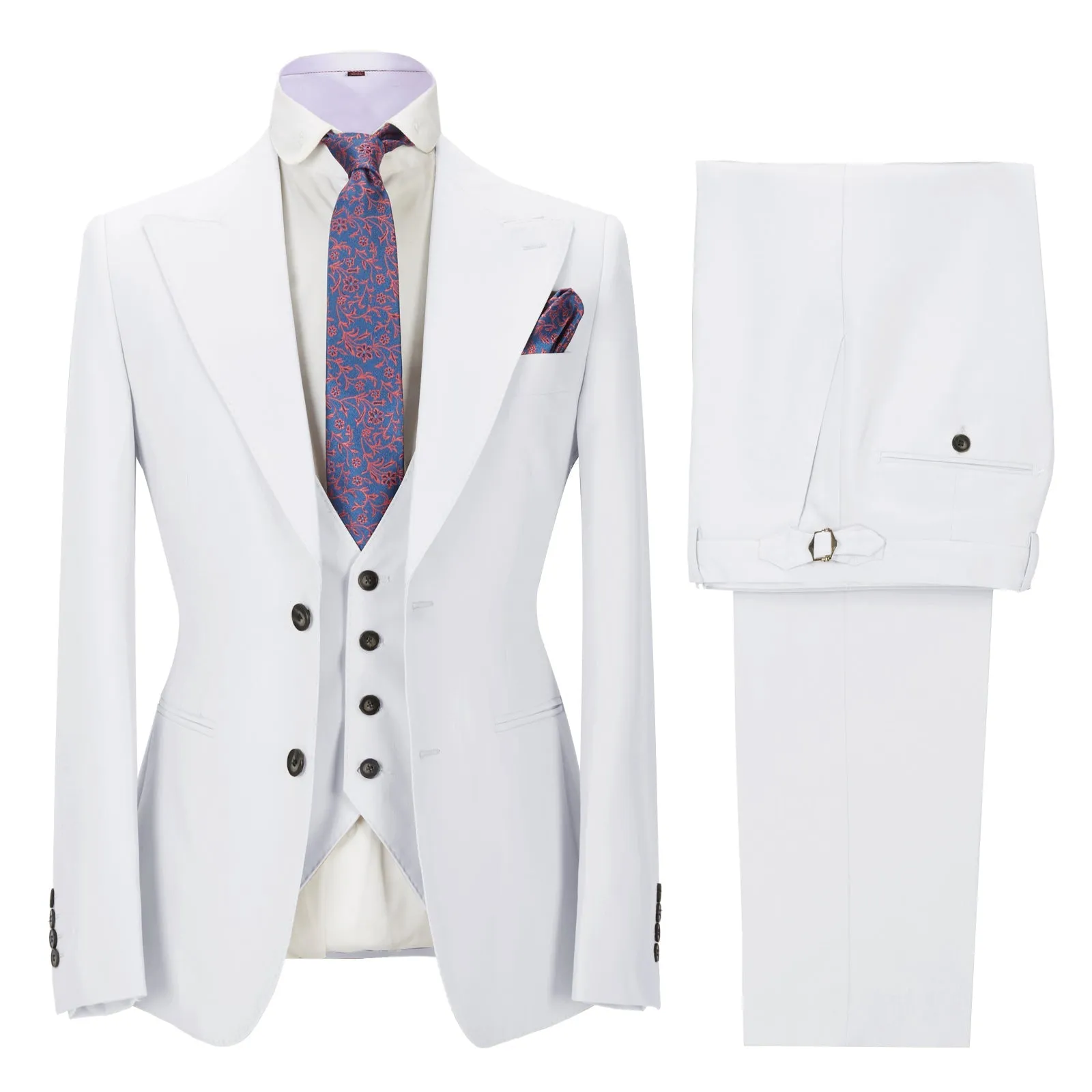 Fashion Men's 3 Pieces Mens Suit Peak Lapel Solid Tuxedos (Blazer vest Pants)