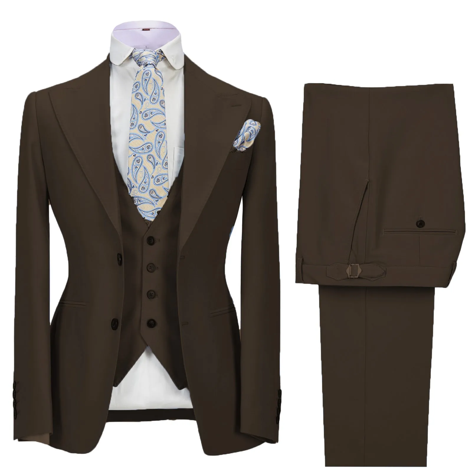 Fashion Men's 3 Pieces Mens Suit Peak Lapel Solid Tuxedos (Blazer vest Pants)