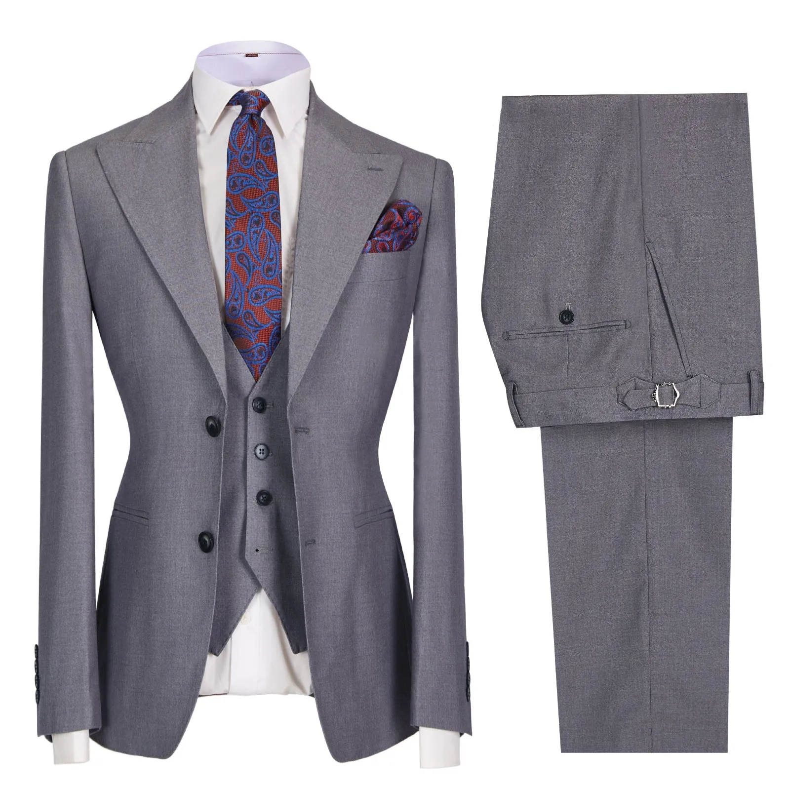 Fashion Men's 3 Pieces Mens Suit Peak Lapel Solid Tuxedos (Blazer vest Pants)