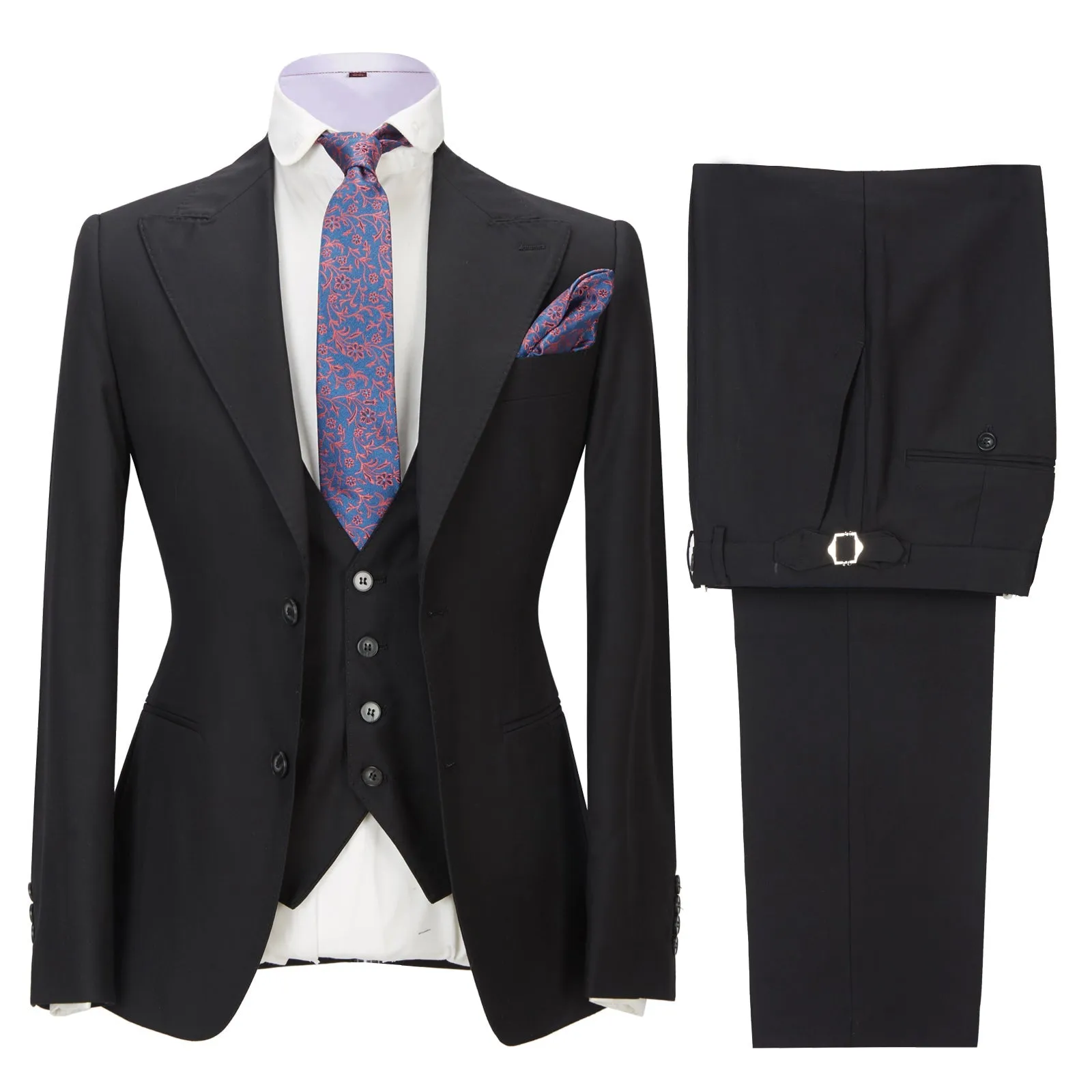 Fashion Men's 3 Pieces Mens Suit Peak Lapel Solid Tuxedos (Blazer vest Pants)