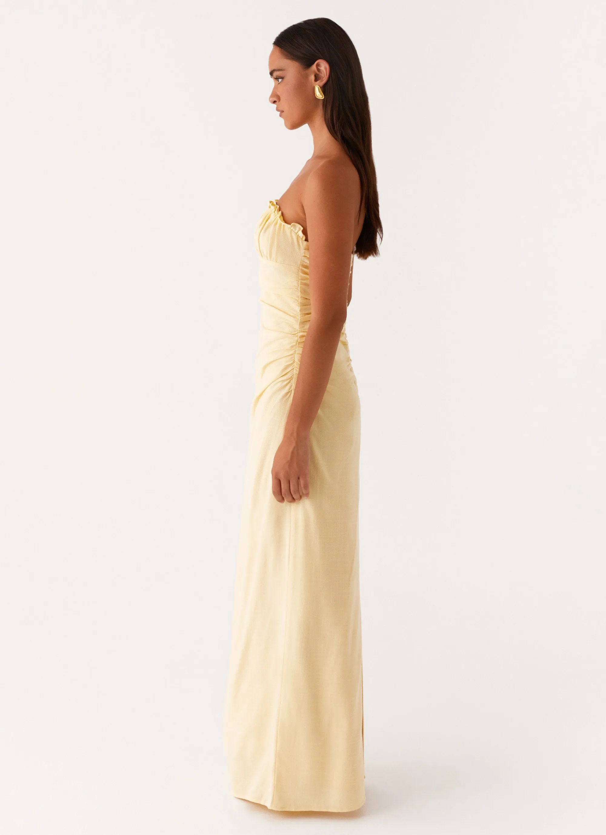 Xena Gathered Maxi Dress - Yellow Event Perfect Smart Comfort