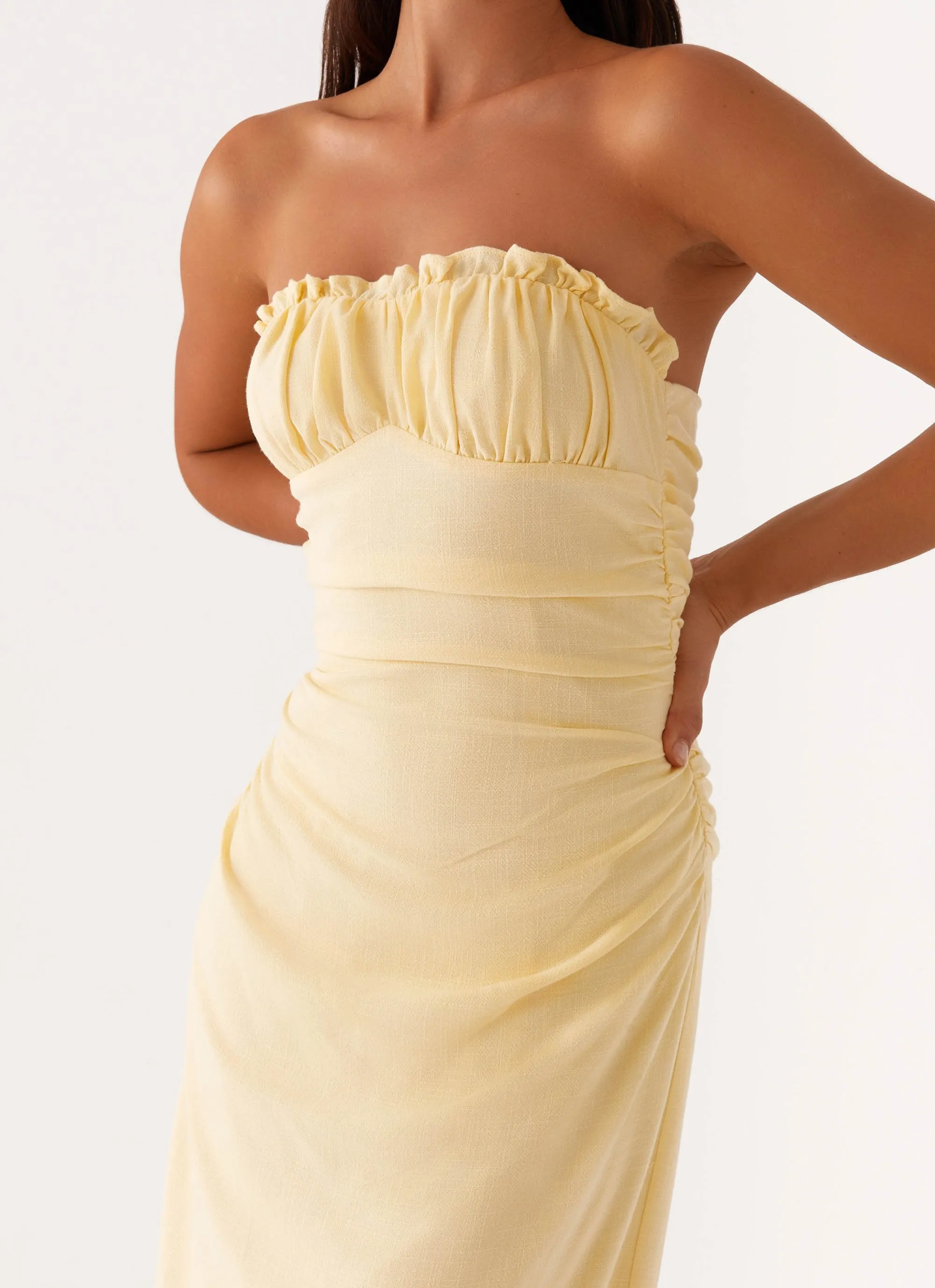 Xena Gathered Maxi Dress - Yellow Lounge Vibes Golden Scene