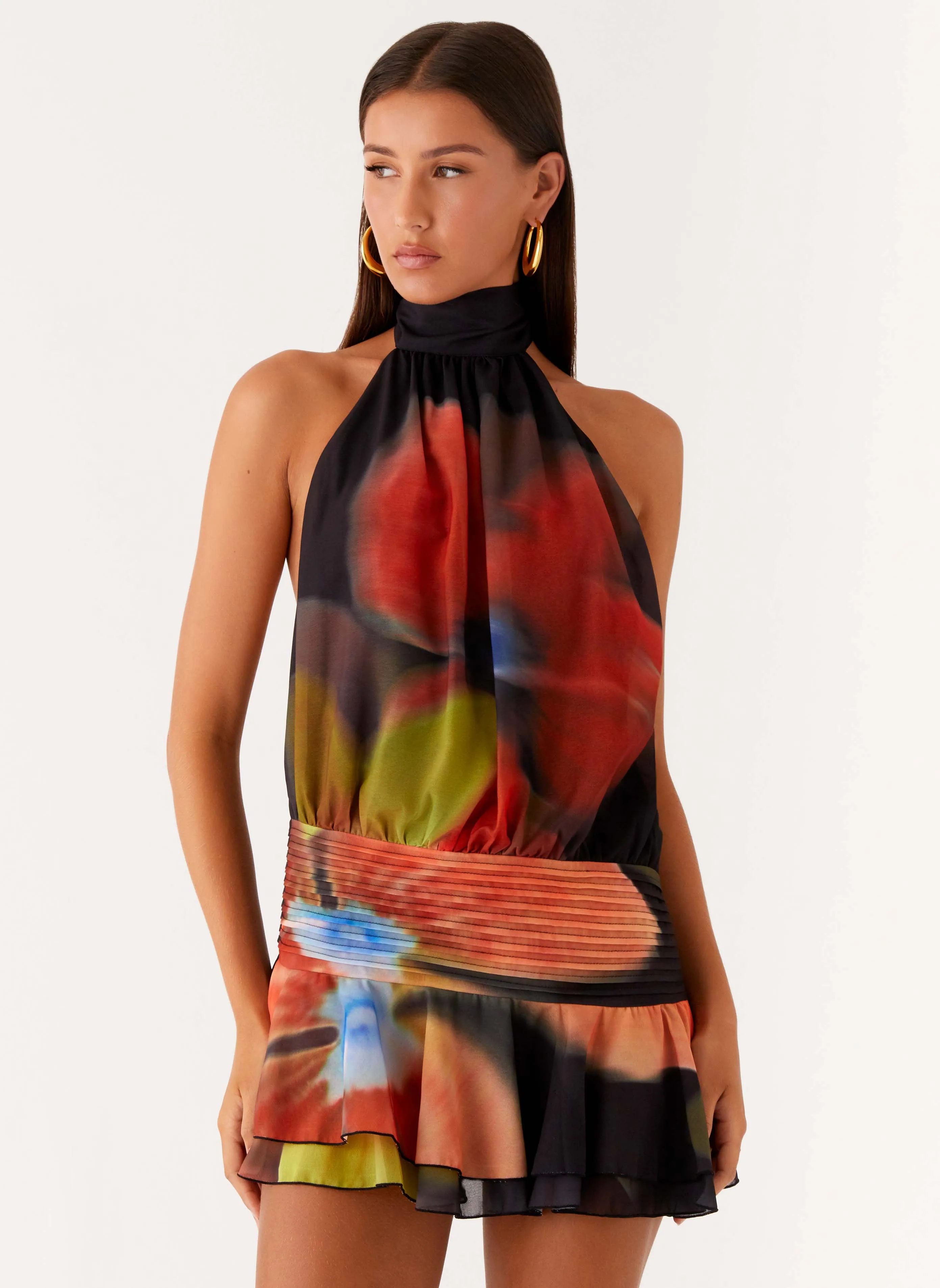 Willow Chiffon Mini Dress - Moody Floral Shine Soft Seasonal Style